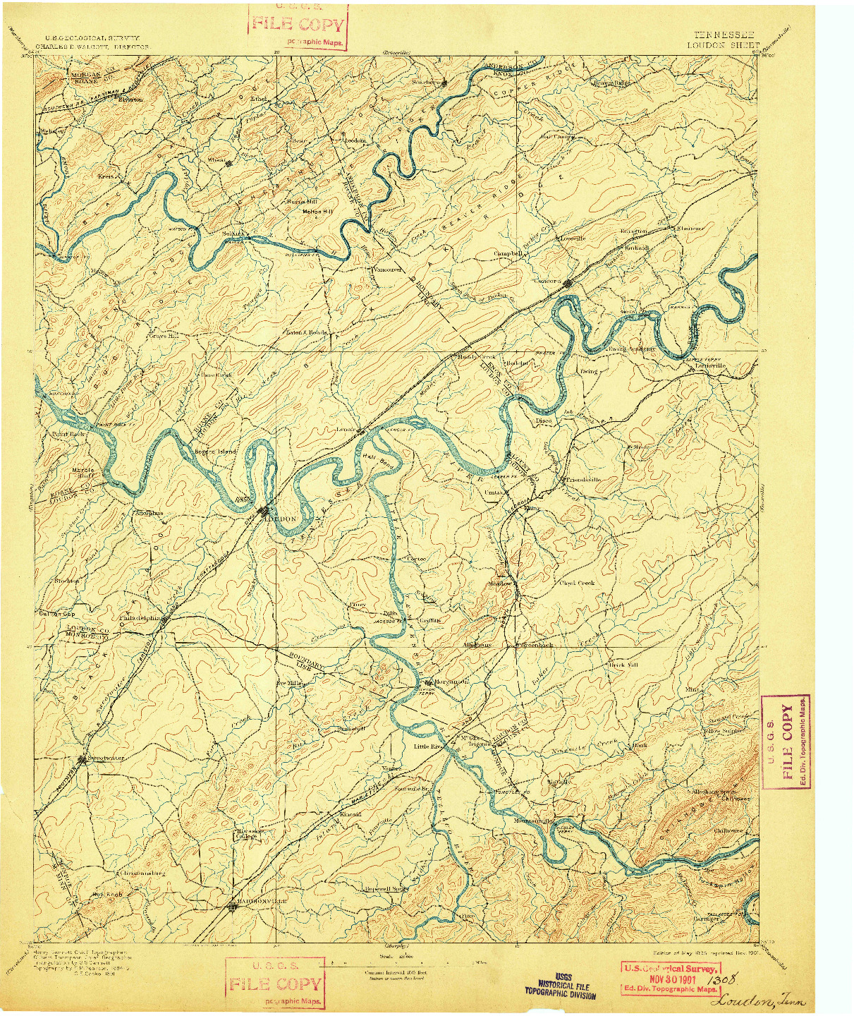 USGS 1:125000-SCALE QUADRANGLE FOR LOUDON, TN 1895