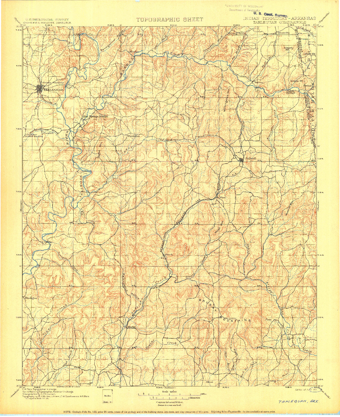 USGS 1:125000-SCALE QUADRANGLE FOR TAHLEQUAH, IT 1901