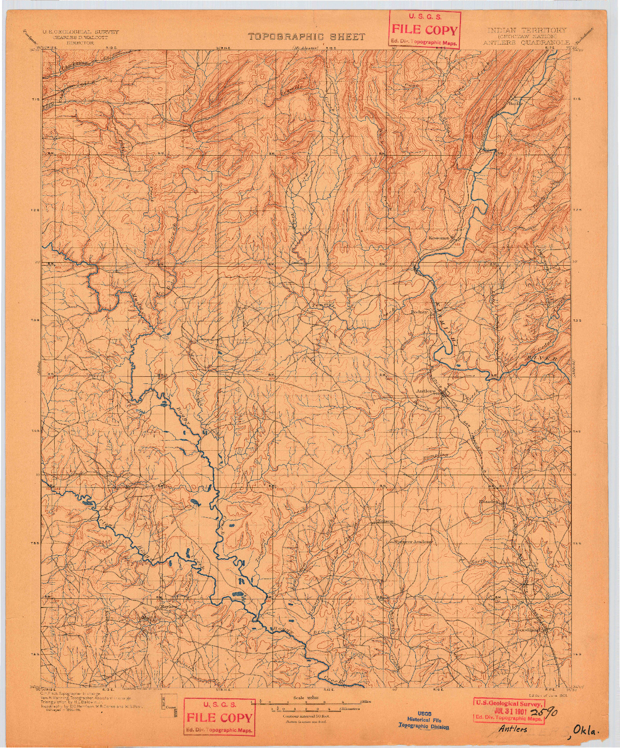 USGS 1:125000-SCALE QUADRANGLE FOR ANTLERS, OK 1901