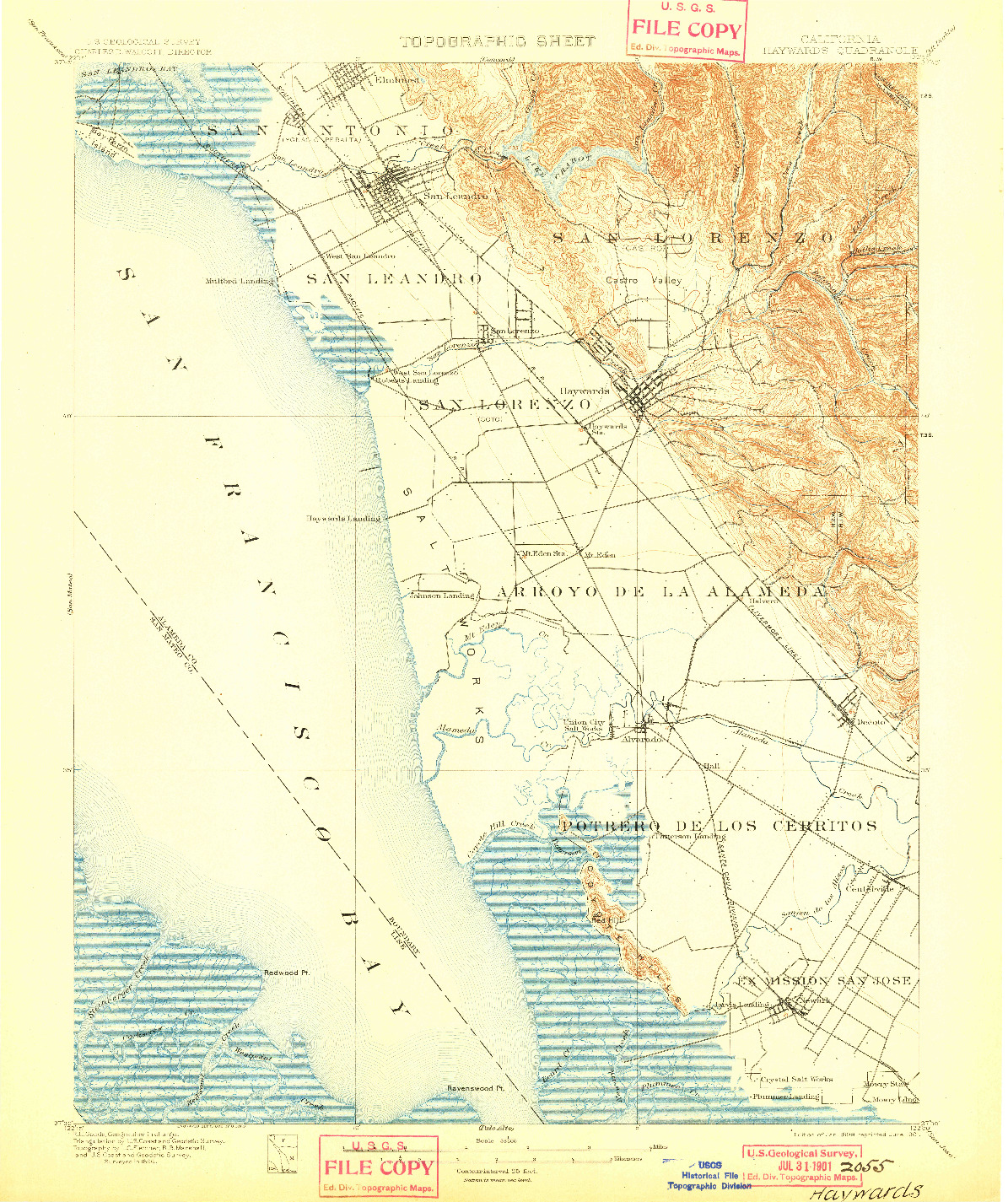 USGS 1:62500-SCALE QUADRANGLE FOR HAYWARDS, CA 1899