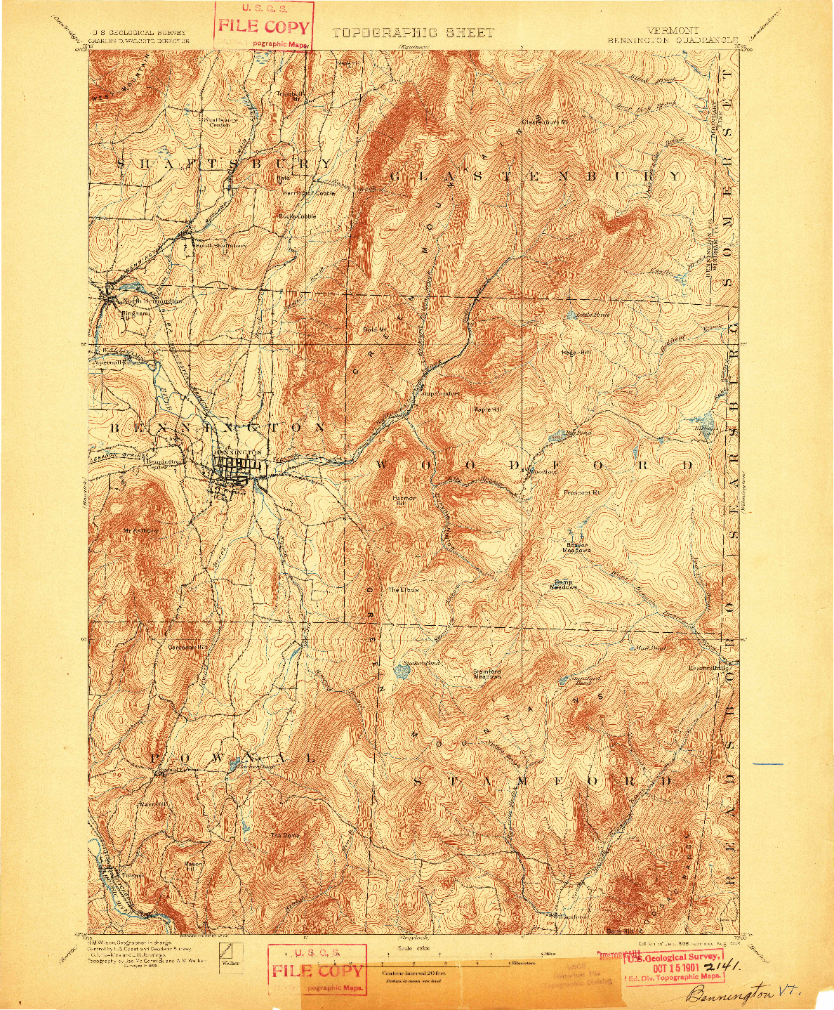 USGS 1:62500-SCALE QUADRANGLE FOR BENNINGTON, VT 1898