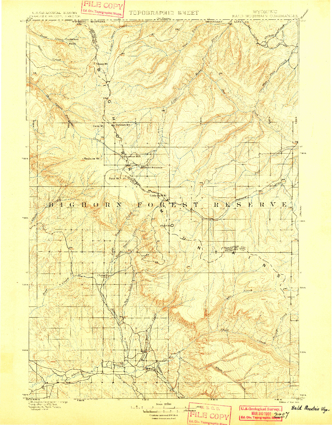 USGS 1:125000-SCALE QUADRANGLE FOR BALD MOUNTAIN, WY 1901