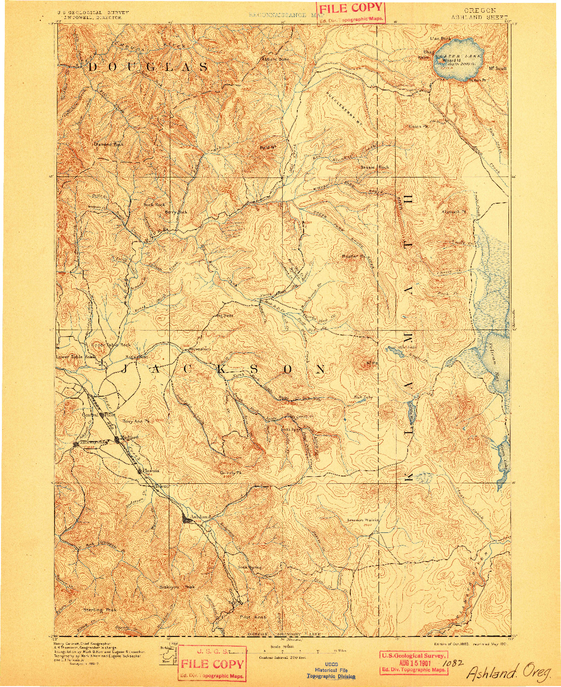 USGS 1:250000-SCALE QUADRANGLE FOR ASHLAND, OR 1893