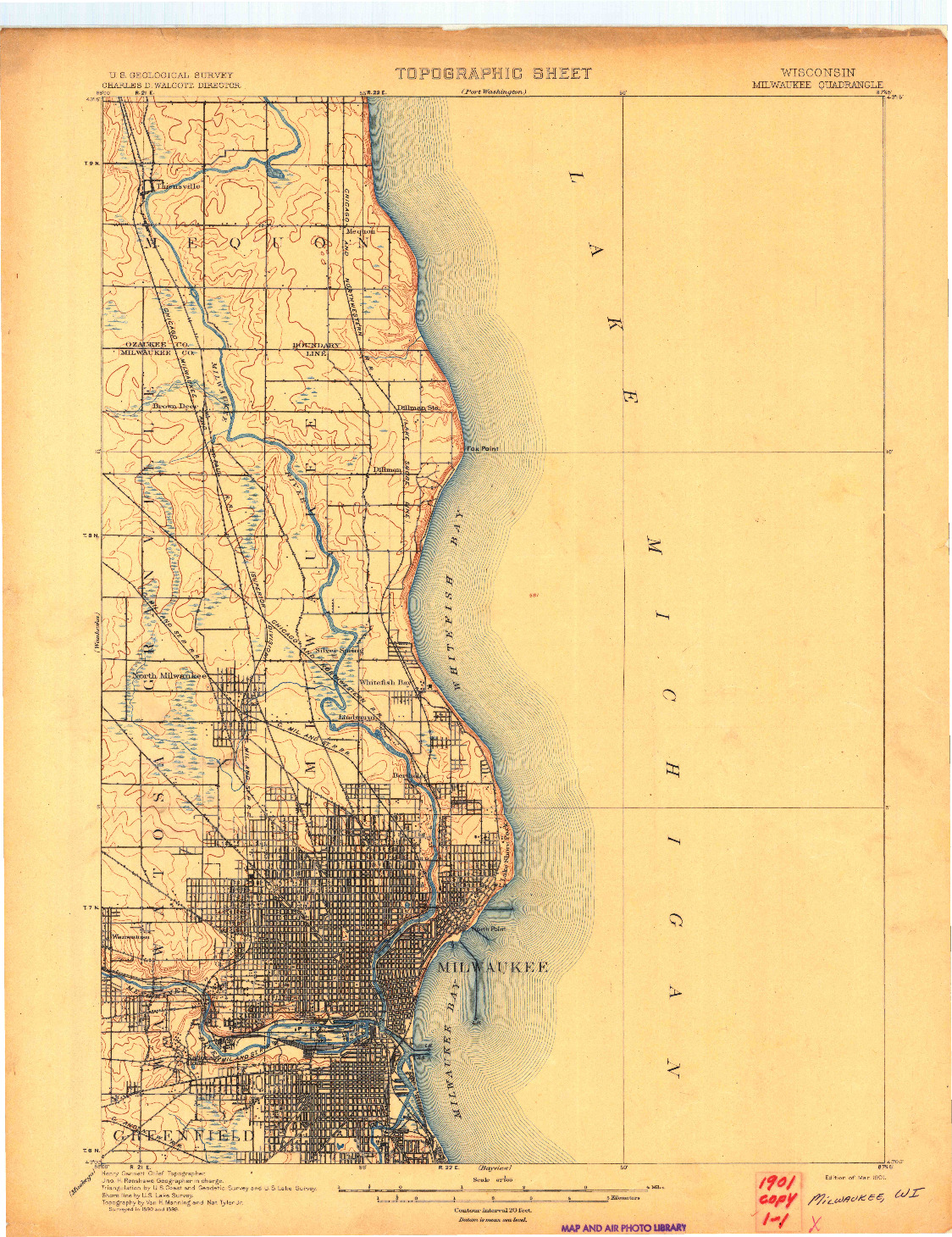 USGS 1:62500-SCALE QUADRANGLE FOR MILWAUKEE, WI 1901