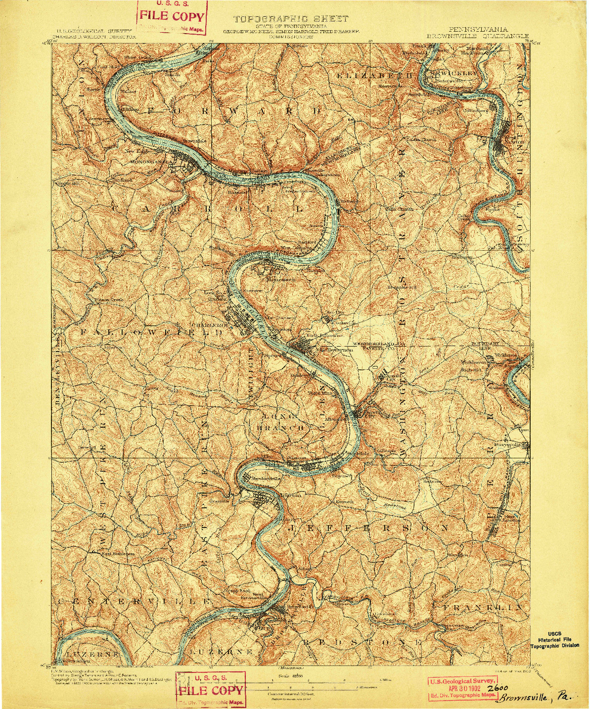 USGS 1:62500-SCALE QUADRANGLE FOR BROWNSVILLE, PA 1902