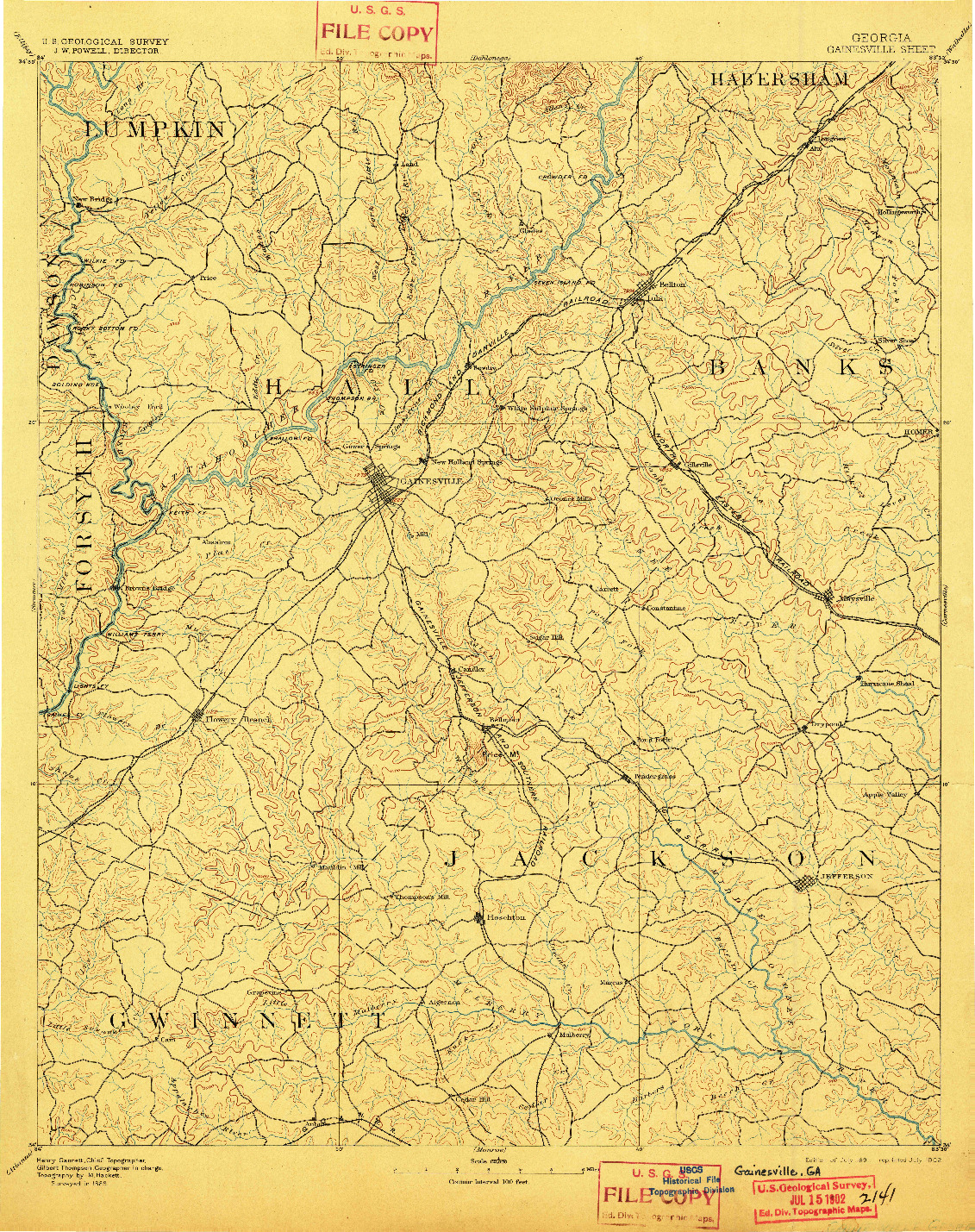 USGS 1:125000-SCALE QUADRANGLE FOR GAINESVILLE, GA 1891