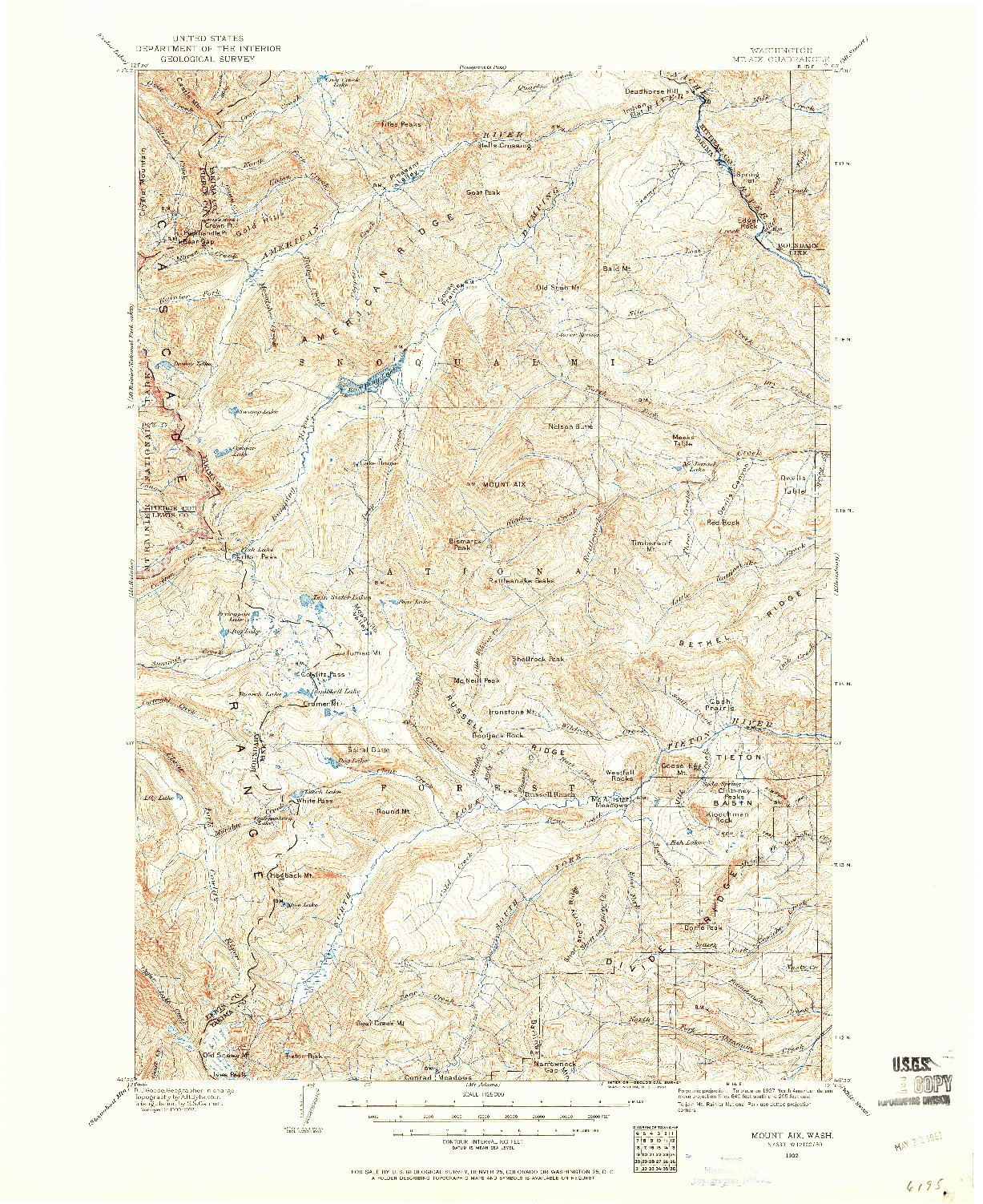 USGS 1:125000-SCALE QUADRANGLE FOR MOUNT AIX, WA 1902