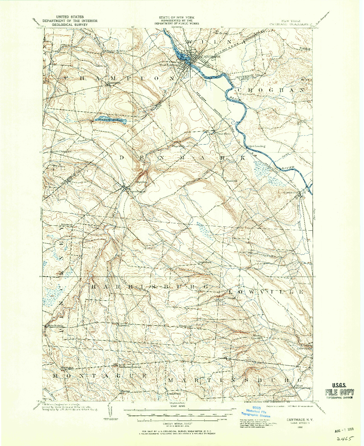 USGS 1:62500-SCALE QUADRANGLE FOR CARTHAGE, NY 1902