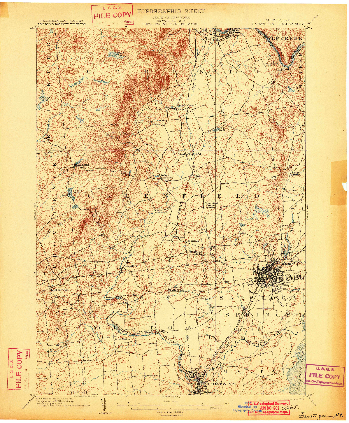 USGS 1:62500-SCALE QUADRANGLE FOR SARATOGA, NY 1902