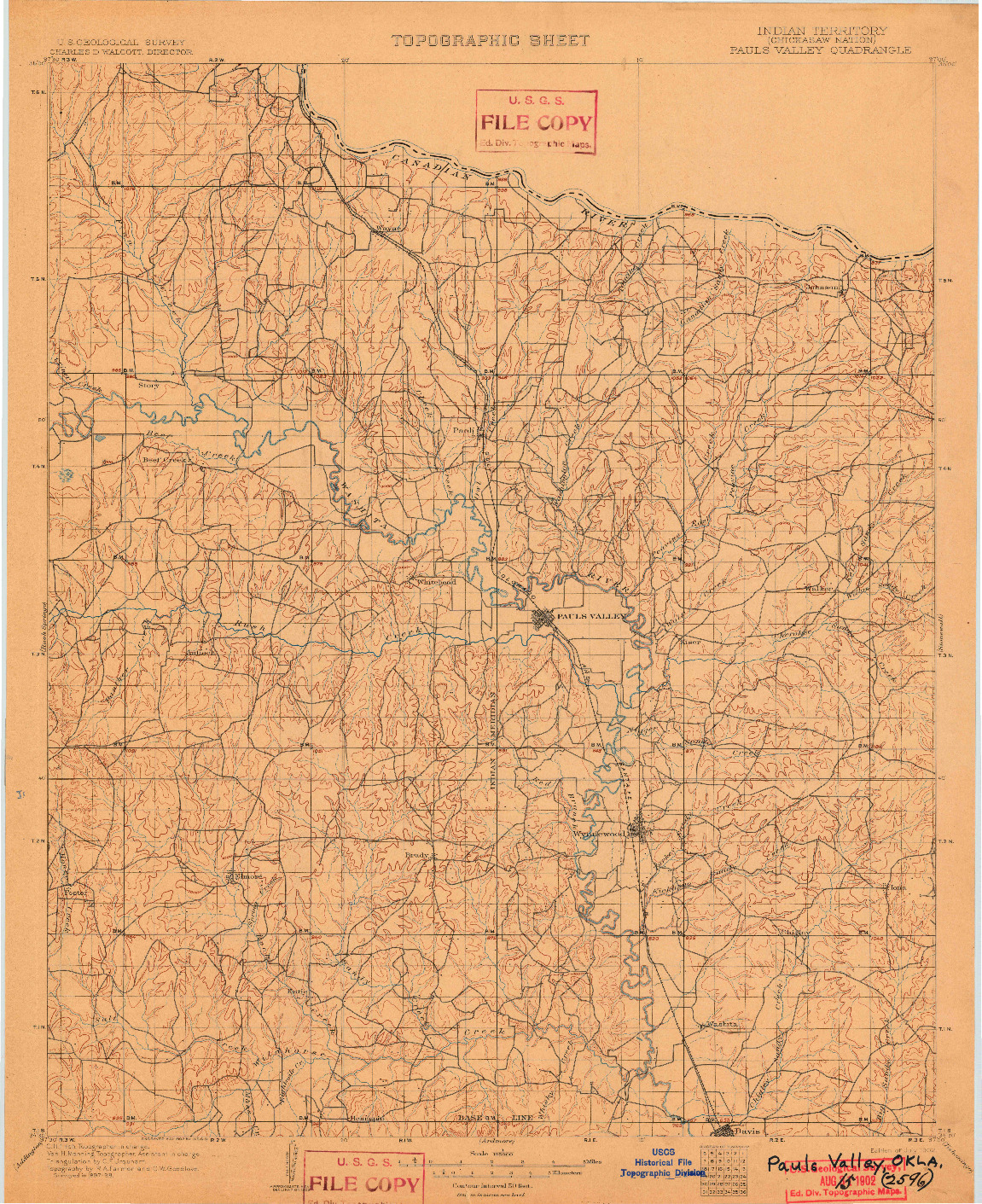 USGS 1:125000-SCALE QUADRANGLE FOR PAULS VALLEY, IT 1902