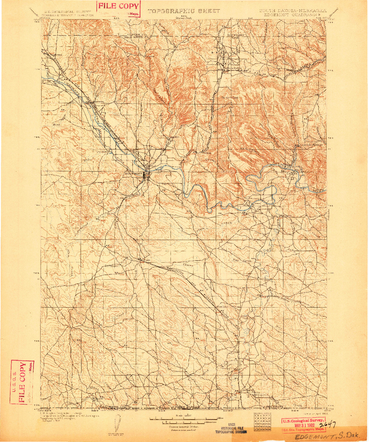 USGS 1:125000-SCALE QUADRANGLE FOR EDGEMONT, SD 1902