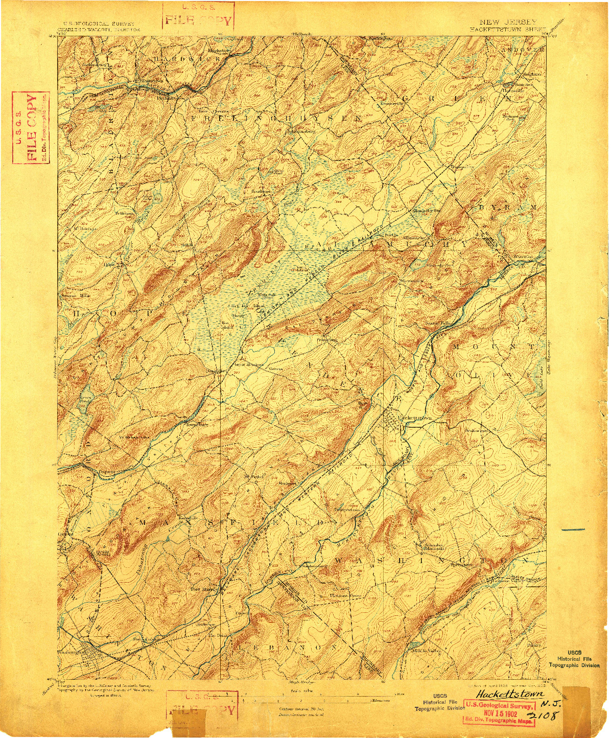 USGS 1:62500-SCALE QUADRANGLE FOR HACKETTSTOWN, NJ 1898