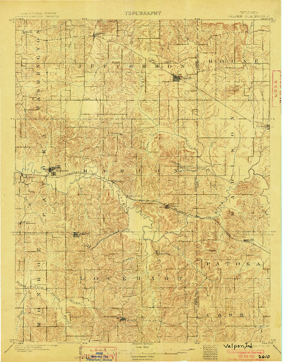 USGS 1:62500-SCALE QUADRANGLE FOR VELPEN, IN 1903