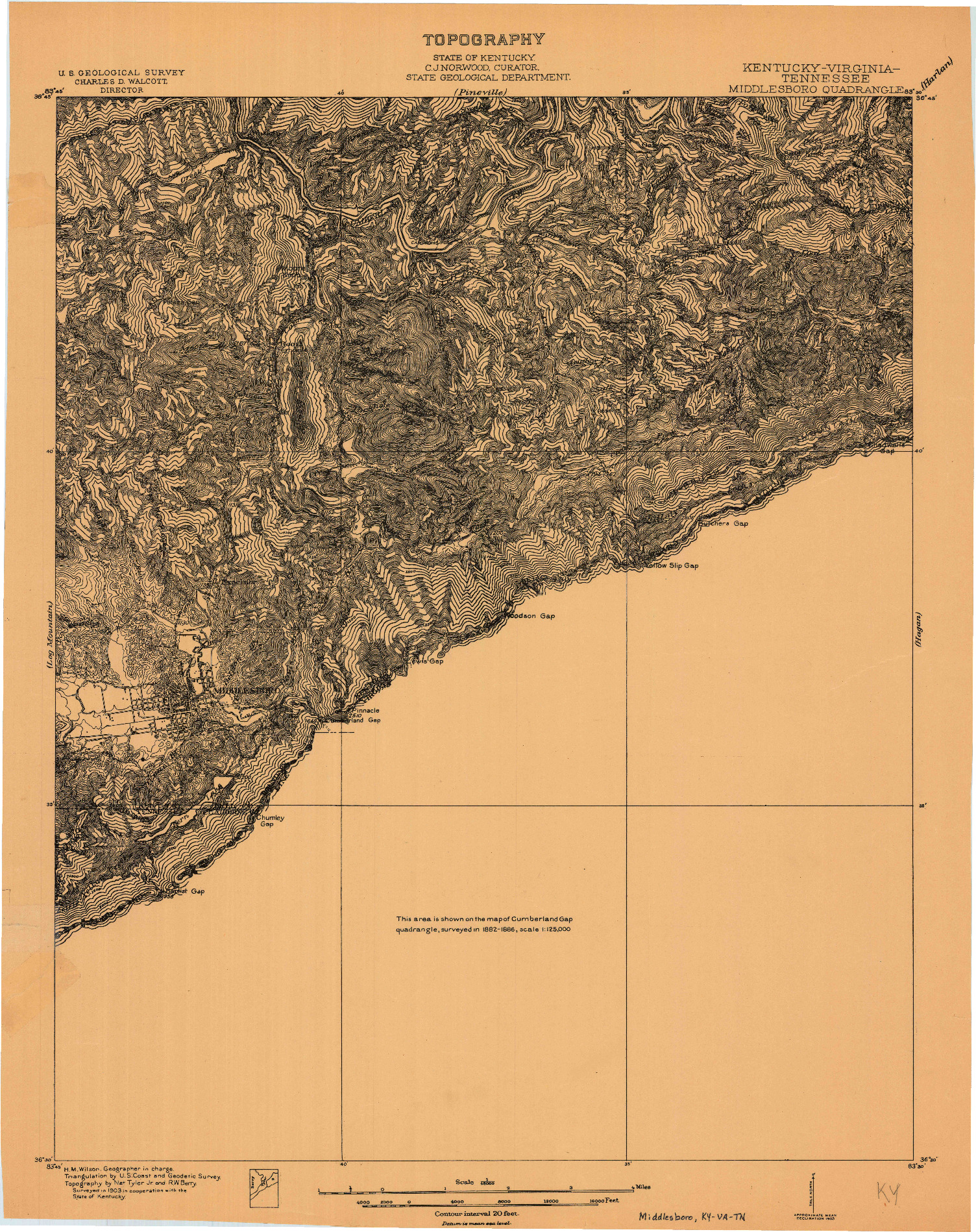 USGS 1:48000-SCALE QUADRANGLE FOR MIDDLESBORO, KY 1903