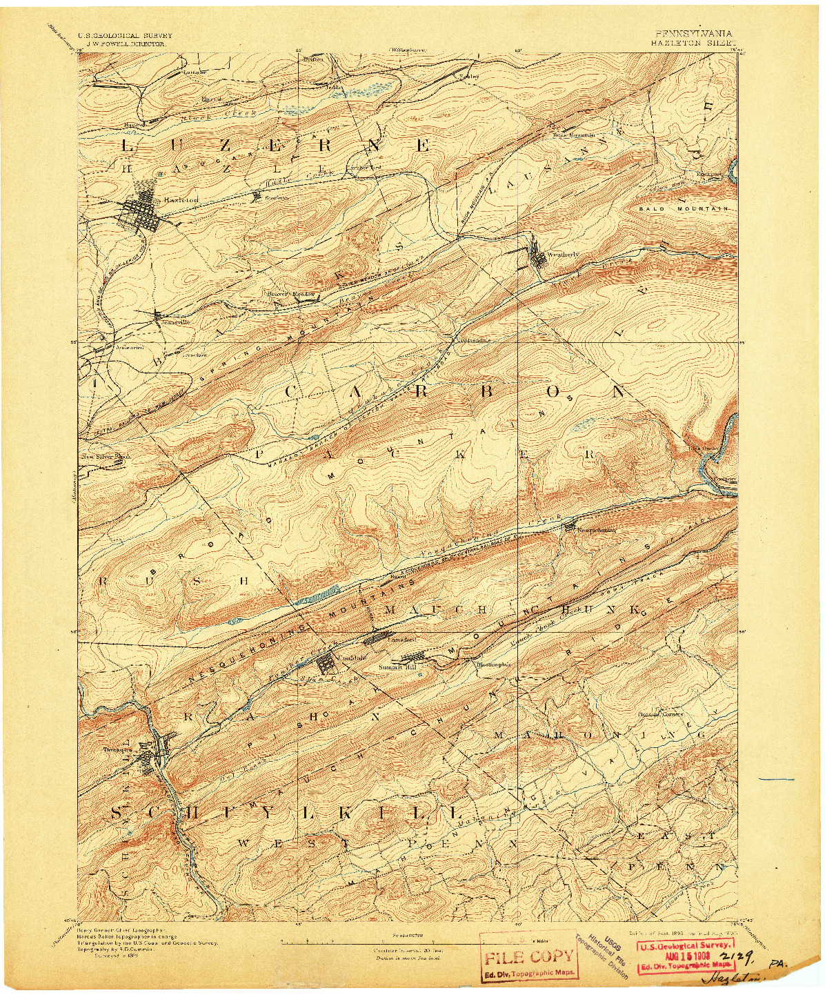 USGS 1:62500-SCALE QUADRANGLE FOR HAZLETON, PA 1893