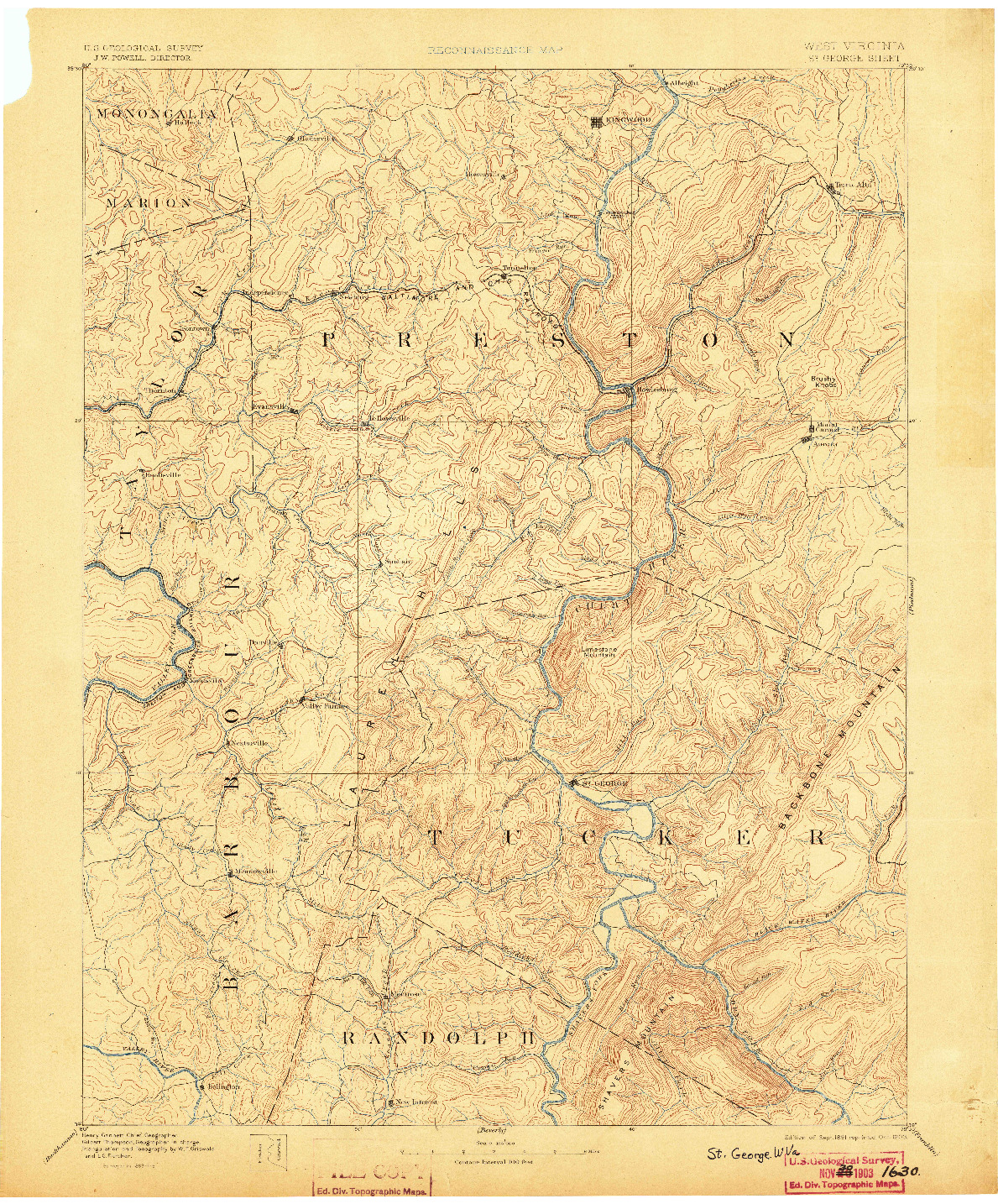 USGS 1:125000-SCALE QUADRANGLE FOR ST. GEORGE, WV 1891