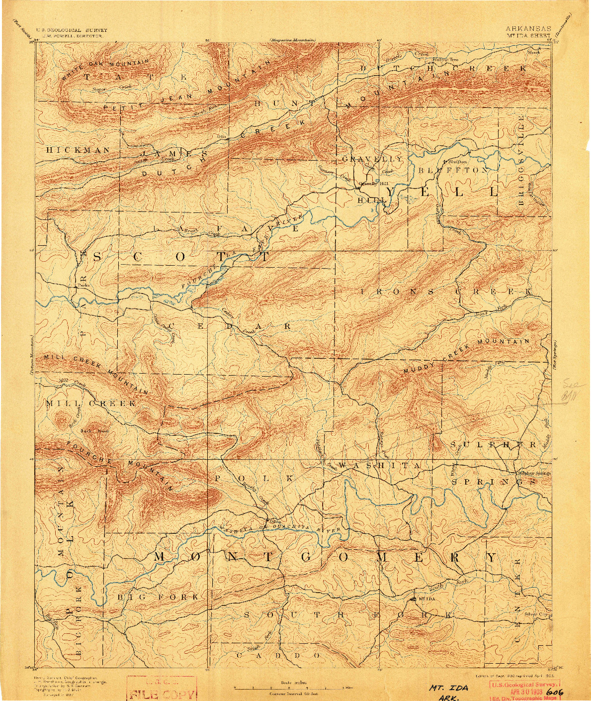 USGS 1:125000-SCALE QUADRANGLE FOR MOUNT IDA, AR 1890