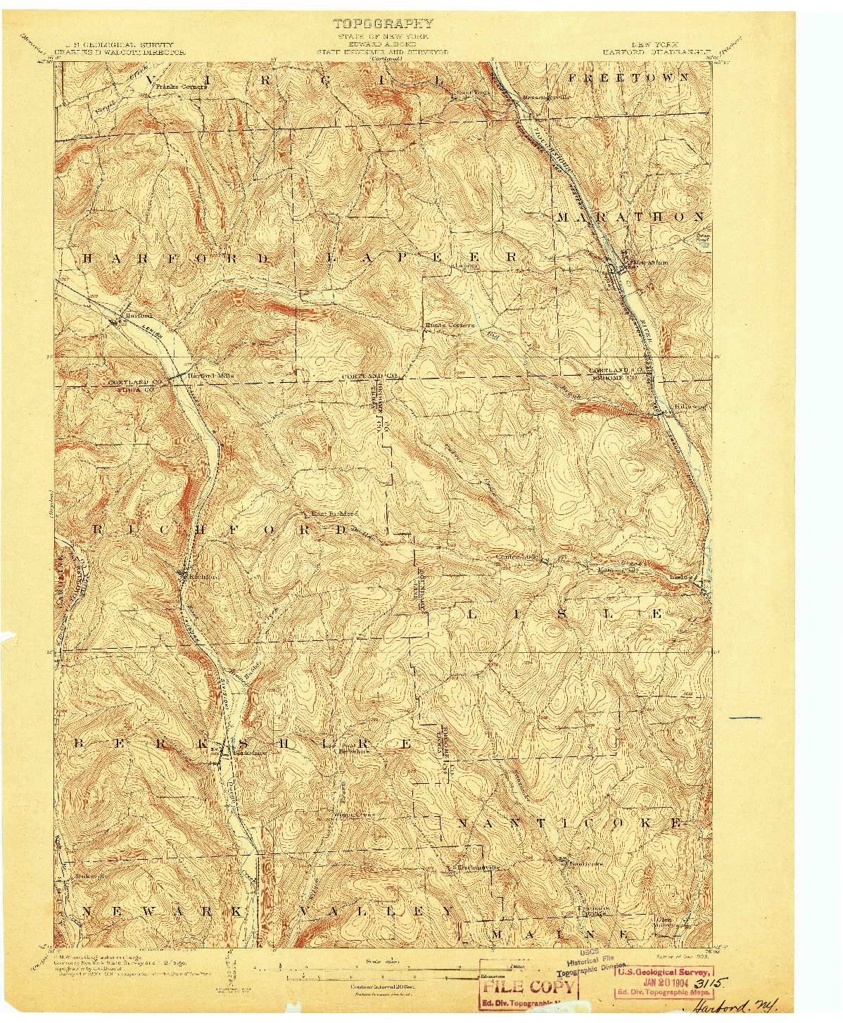 USGS 1:62500-SCALE QUADRANGLE FOR HARFORD, NY 1903