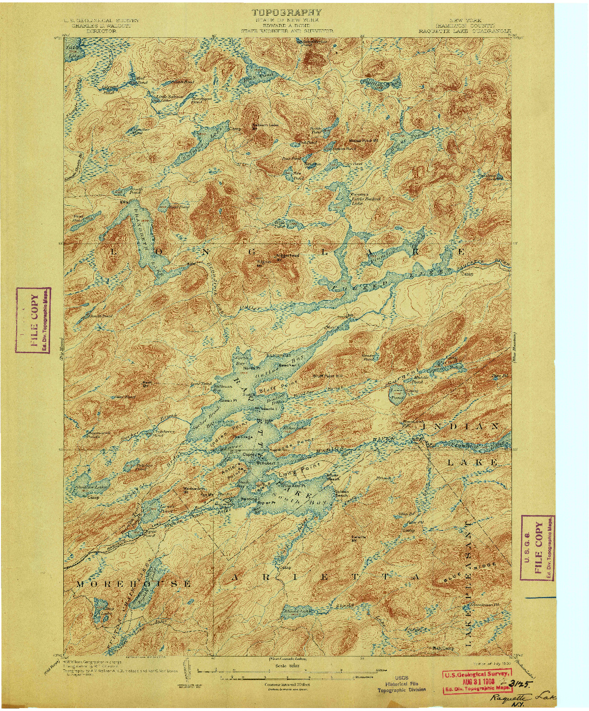 USGS 1:62500-SCALE QUADRANGLE FOR RAQUETTE LAKE, NY 1903