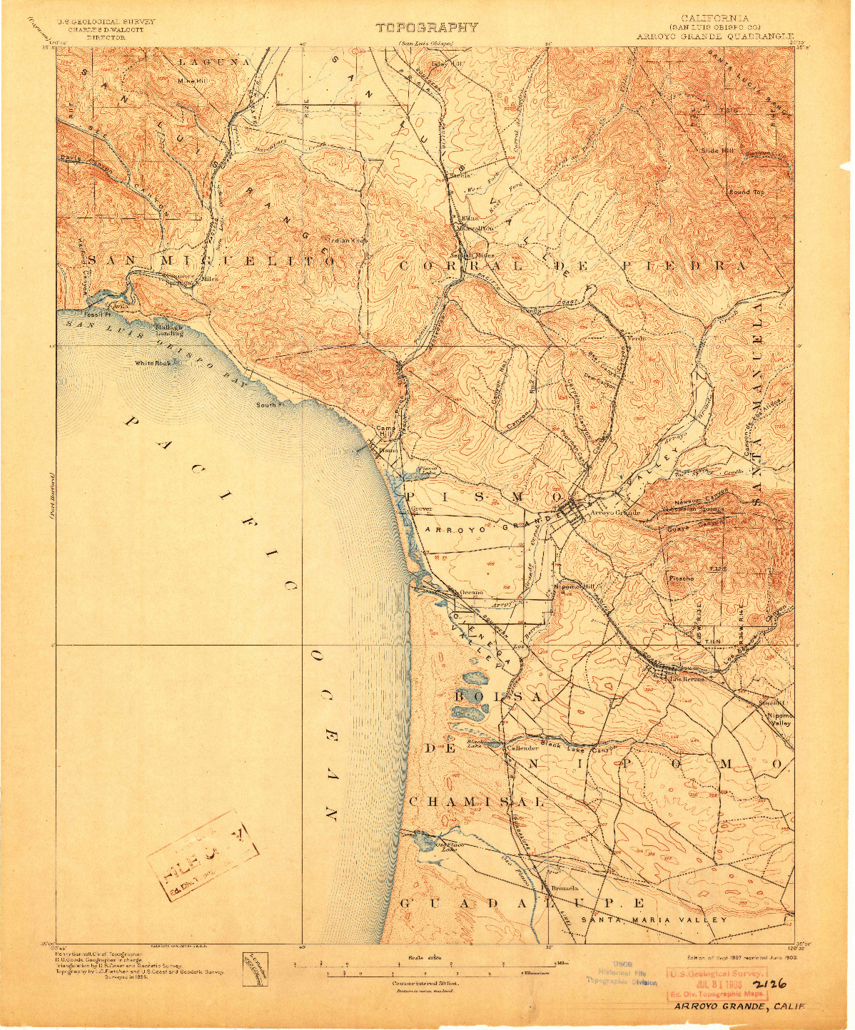 USGS 1:62500-SCALE QUADRANGLE FOR ARROYO GRANDE, CA 1897
