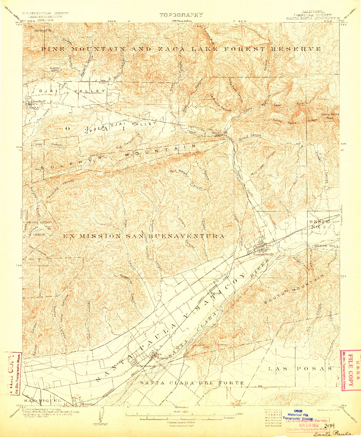 USGS 1:62500-SCALE QUADRANGLE FOR SANTA PAULA, CA 1903