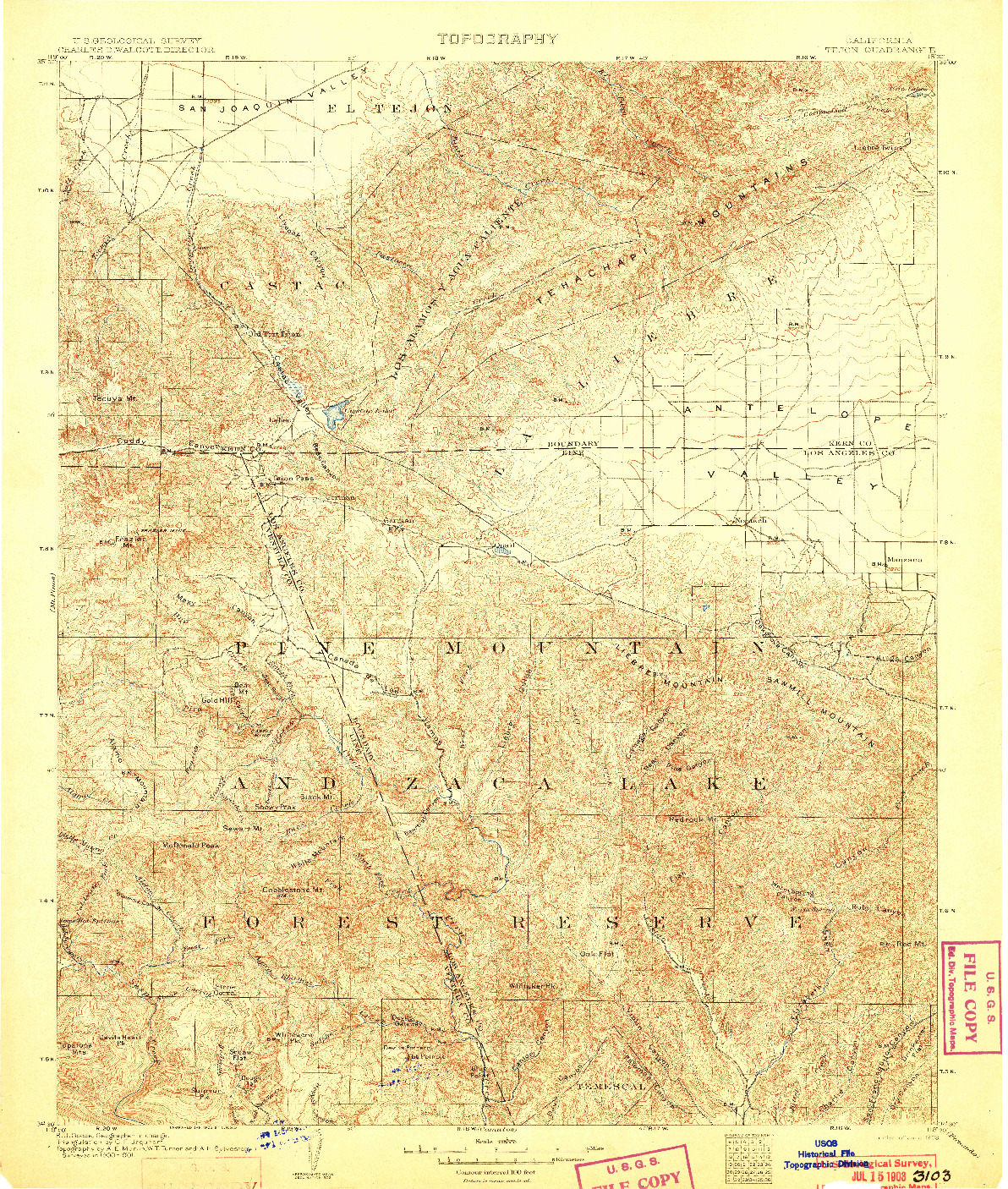 USGS 1:125000-SCALE QUADRANGLE FOR TEJON, CA 1903