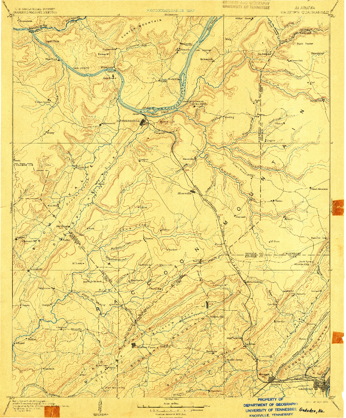 USGS 1:125000-SCALE QUADRANGLE FOR GADSDEN, AL 1903
