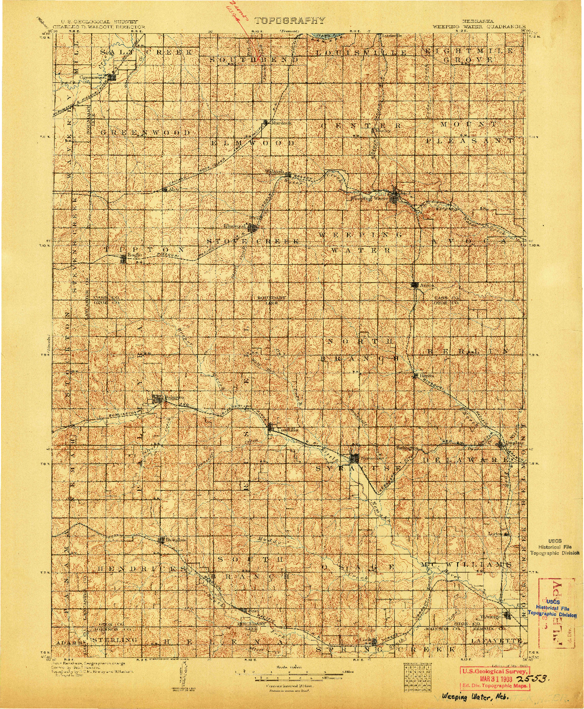 USGS 1:125000-SCALE QUADRANGLE FOR WEEPING WATER, NE 1903