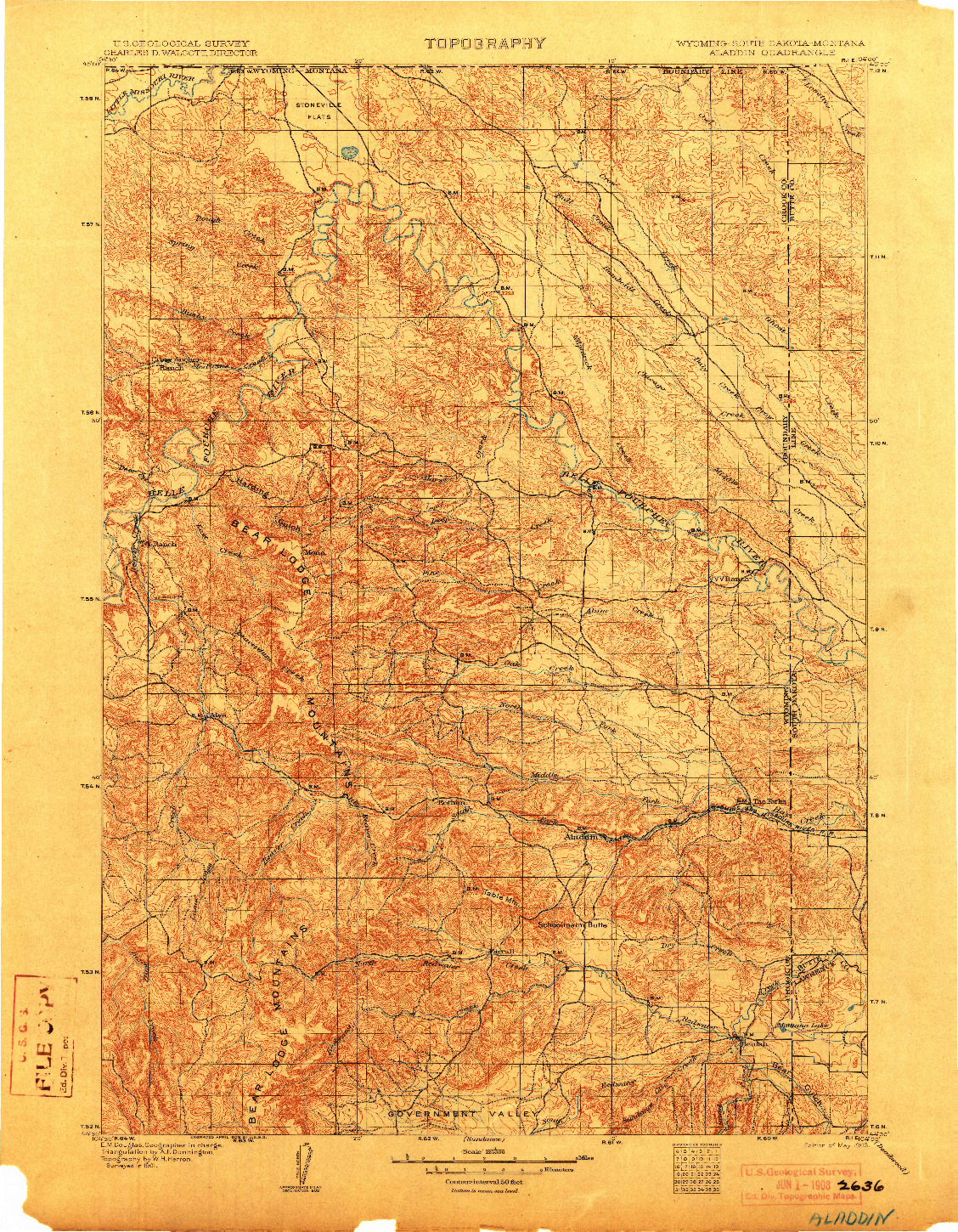 USGS 1:125000-SCALE QUADRANGLE FOR ALADDIN, WY 1903