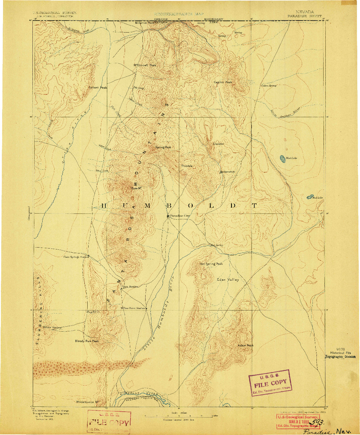 USGS 1:250000-SCALE QUADRANGLE FOR PARADISE, NV 1893