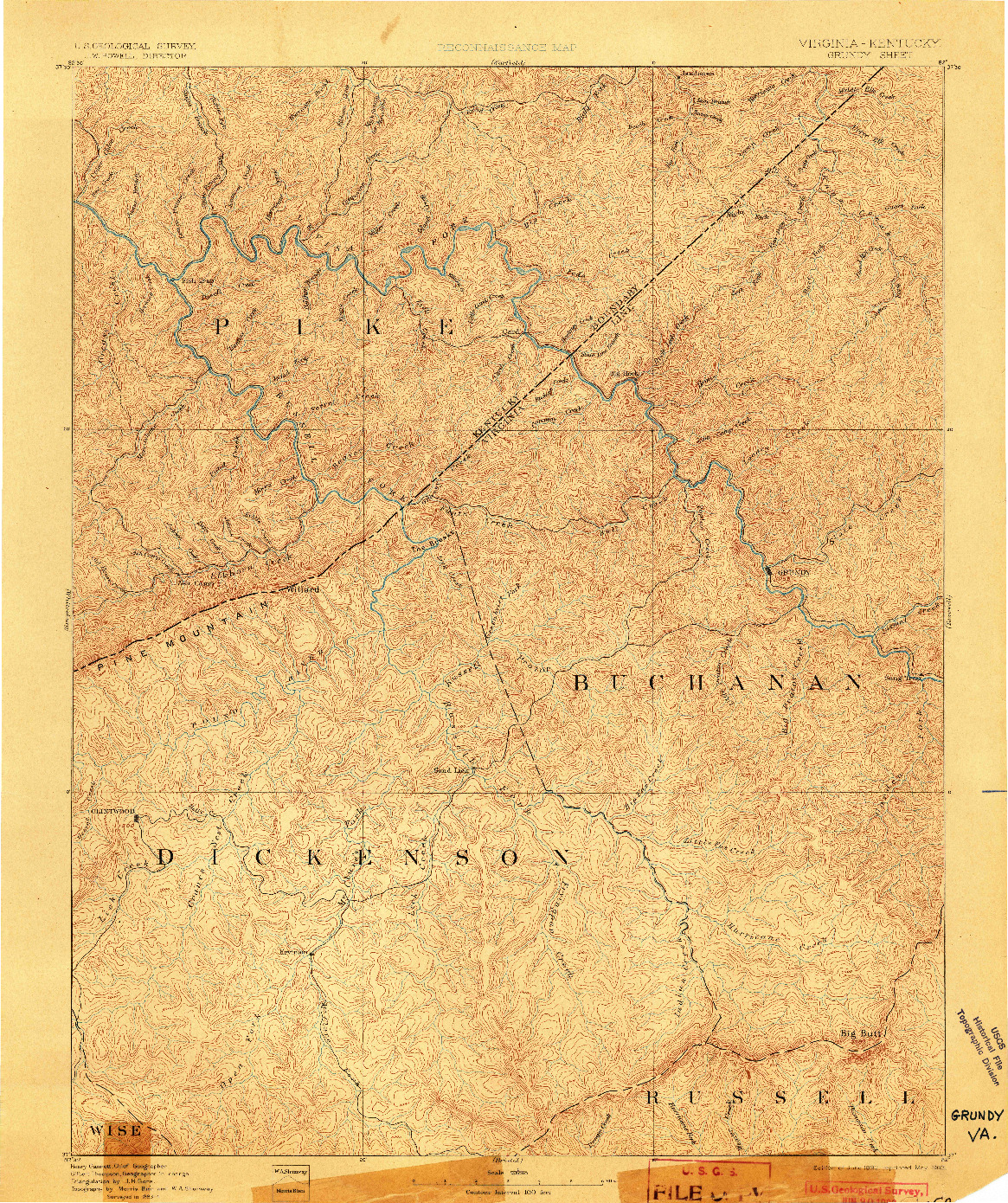 USGS 1:125000-SCALE QUADRANGLE FOR GRUNDY, VA 1892
