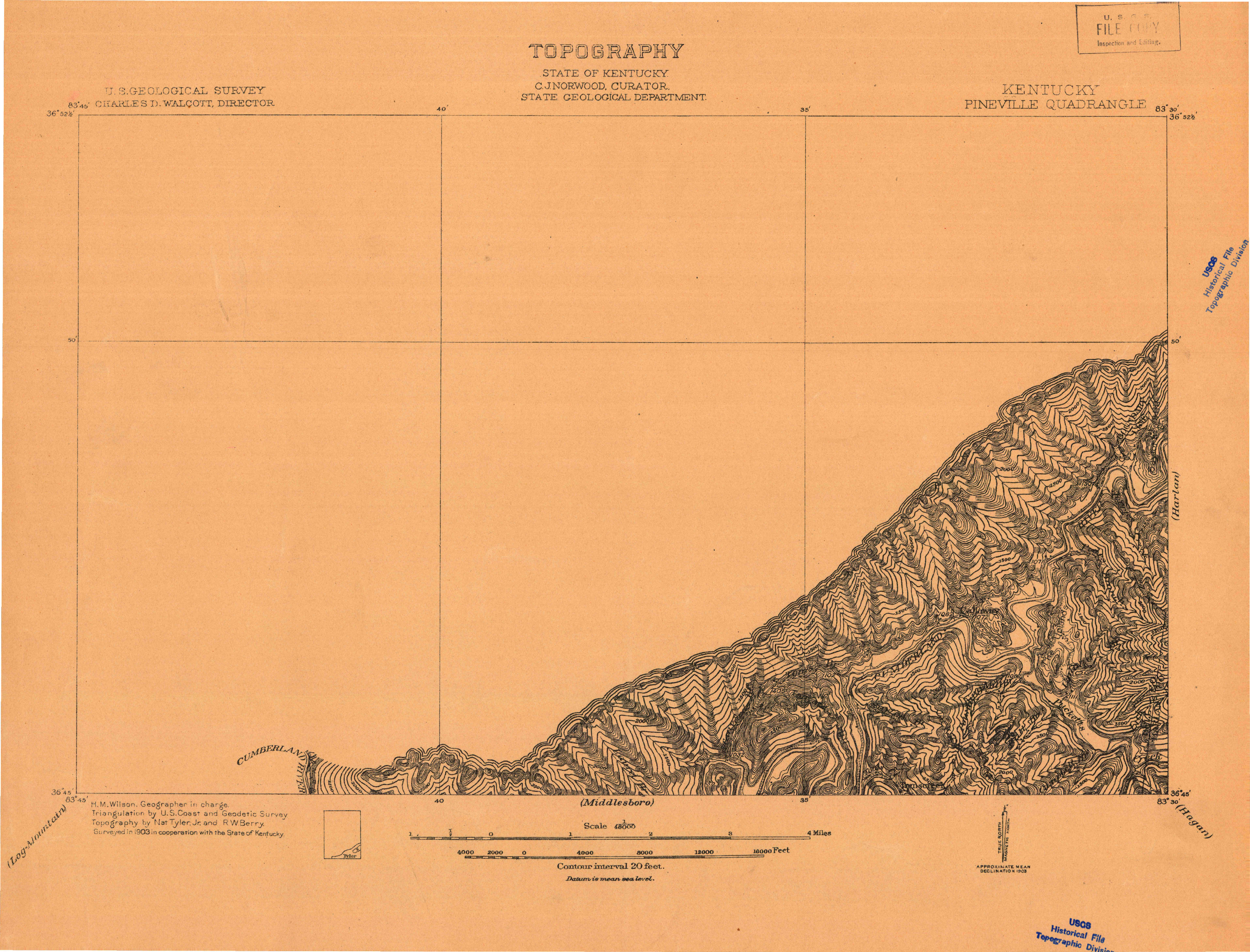 USGS 1:48000-SCALE QUADRANGLE FOR PINEVILLE, KY 1903