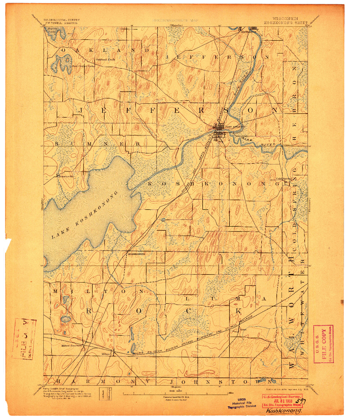 USGS 1:62500-SCALE QUADRANGLE FOR KOSHKONONG, WI 1894