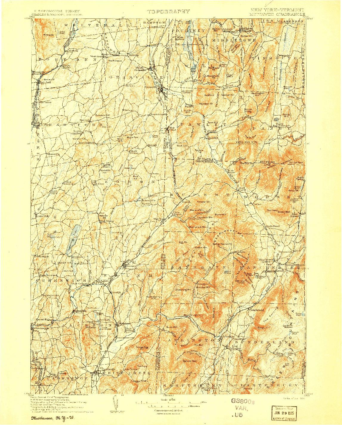 USGS 1:125000-SCALE QUADRANGLE FOR METTAWEE, NY 1903