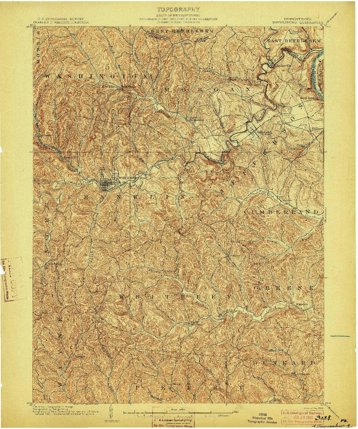USGS 1:62500-SCALE QUADRANGLE FOR WAYNESBURG, PA 1904