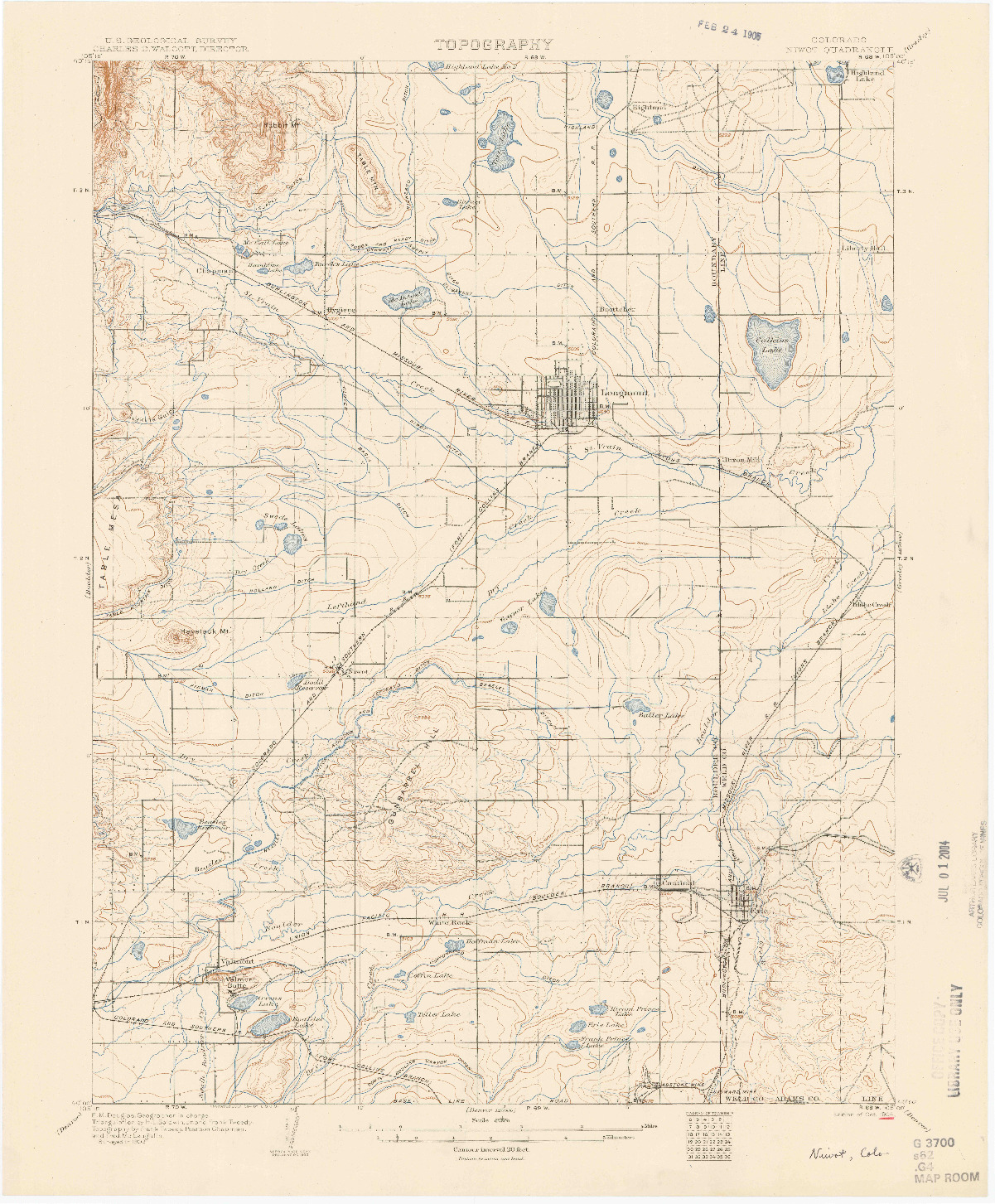 USGS 1:62500-SCALE QUADRANGLE FOR NIWOT, CO 1904