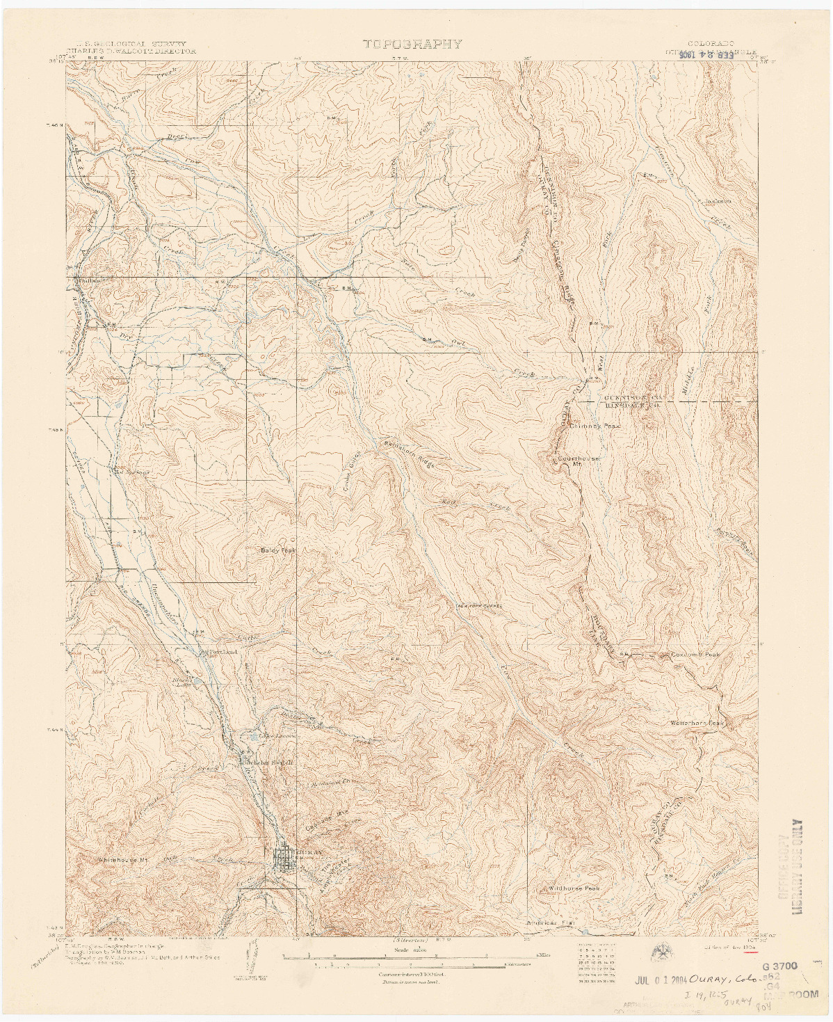 USGS 1:62500-SCALE QUADRANGLE FOR OURAY, CO 1904
