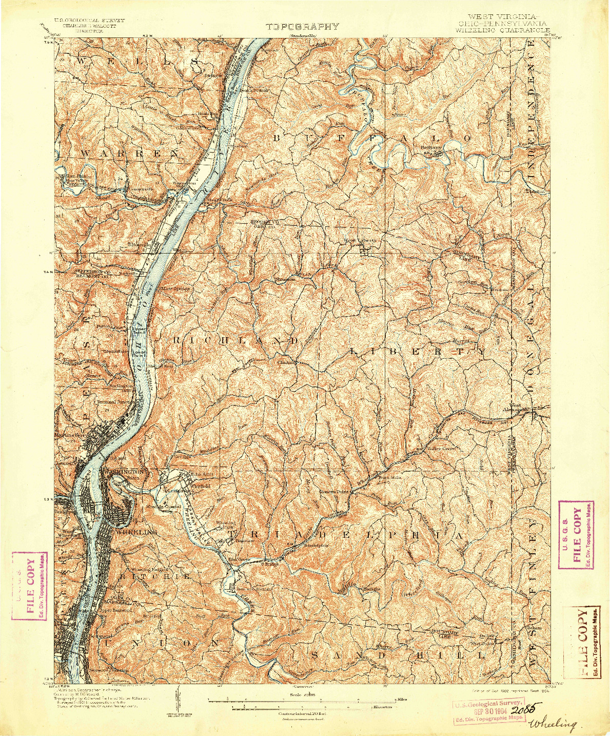 USGS 1:62500-SCALE QUADRANGLE FOR WHEELING, WV 1902