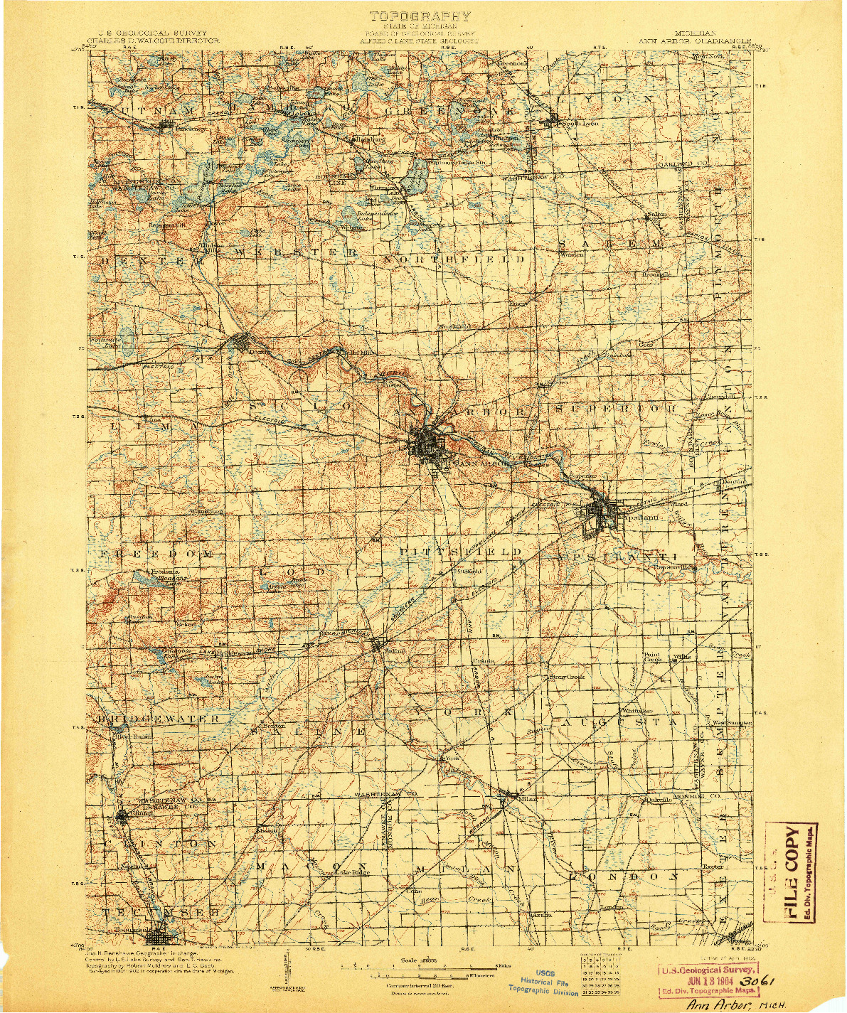 USGS 1:125000-SCALE QUADRANGLE FOR ANN ARBOR, MI 1904