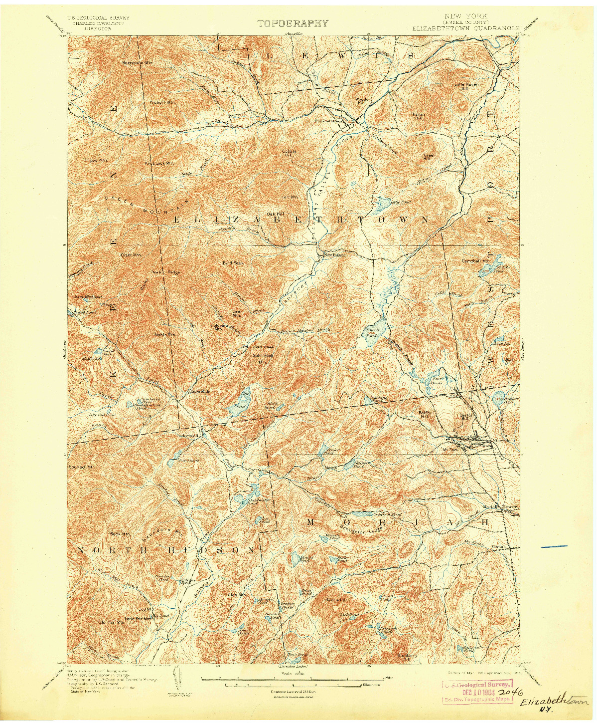 USGS 1:62500-SCALE QUADRANGLE FOR ELIZABETHTOWN, NY 1901