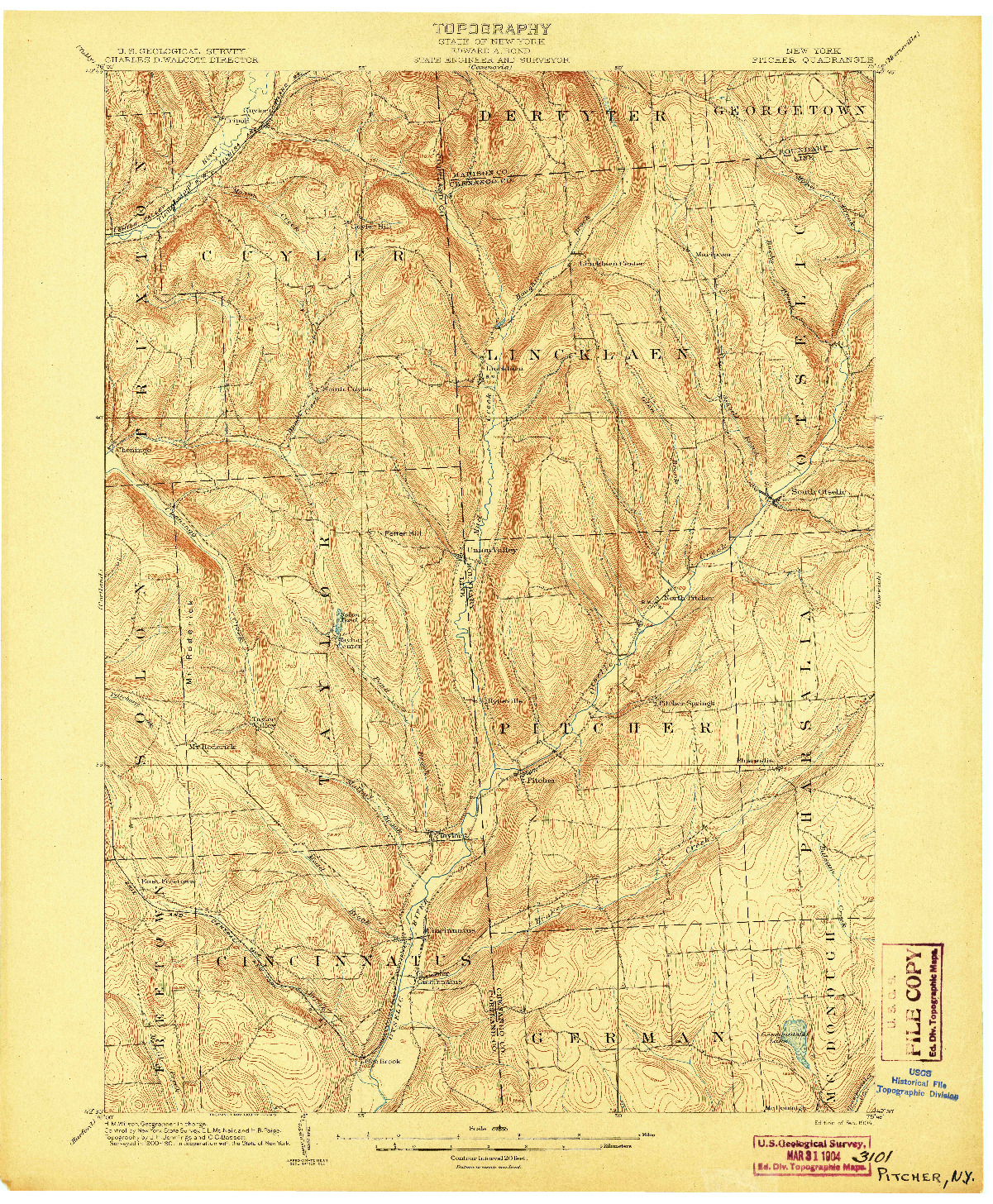 USGS 1:62500-SCALE QUADRANGLE FOR PITCHER, NY 1904