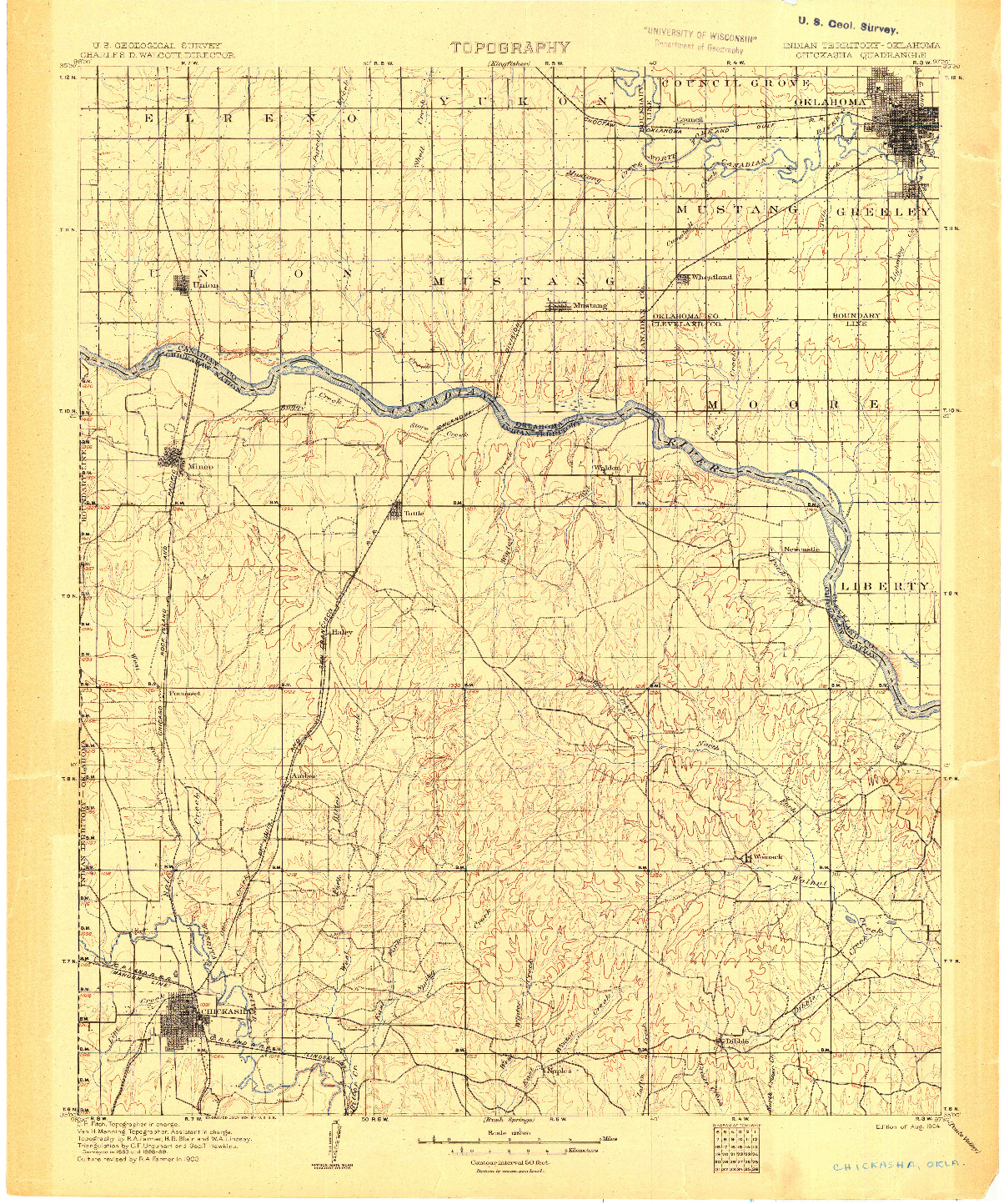 USGS 1:125000-SCALE QUADRANGLE FOR CHICKASHA, IT 1904