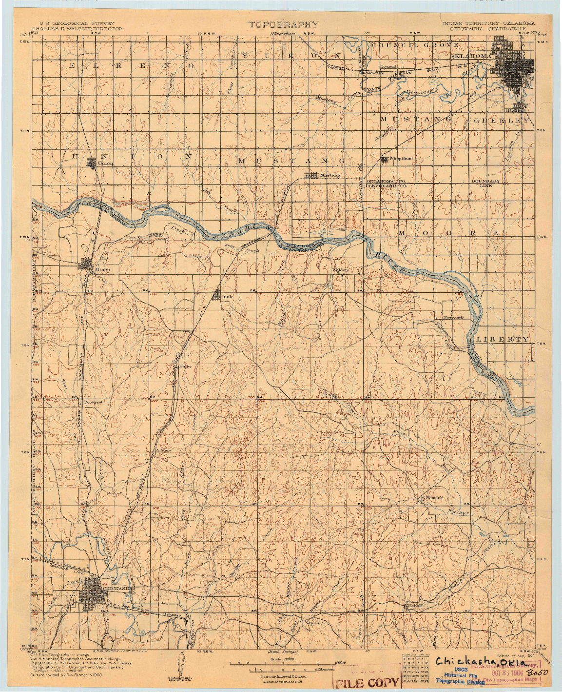 USGS 1:125000-SCALE QUADRANGLE FOR CHICKASHA, OK 1904