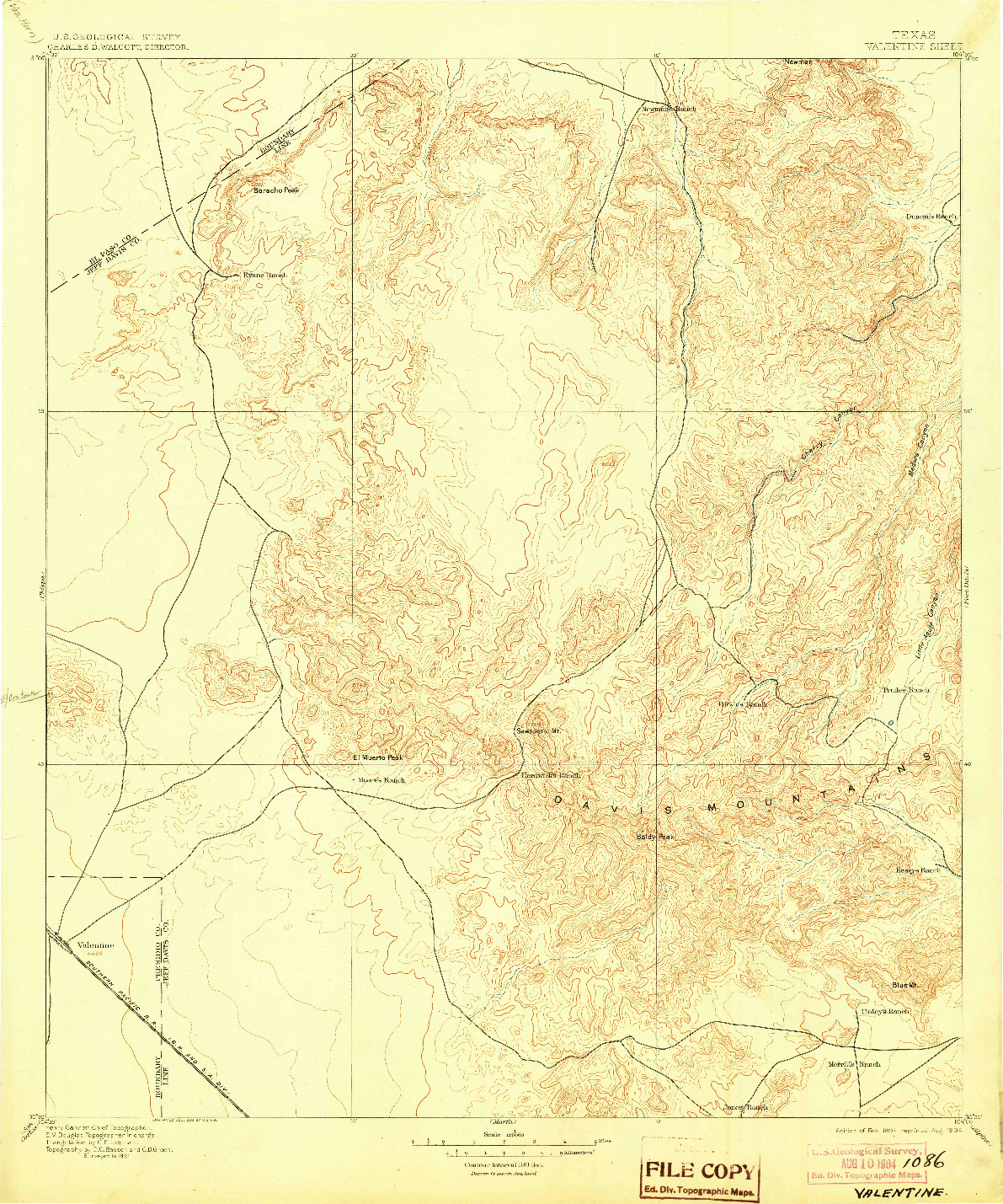 USGS 1:125000-SCALE QUADRANGLE FOR VALENTINE, TX 1897