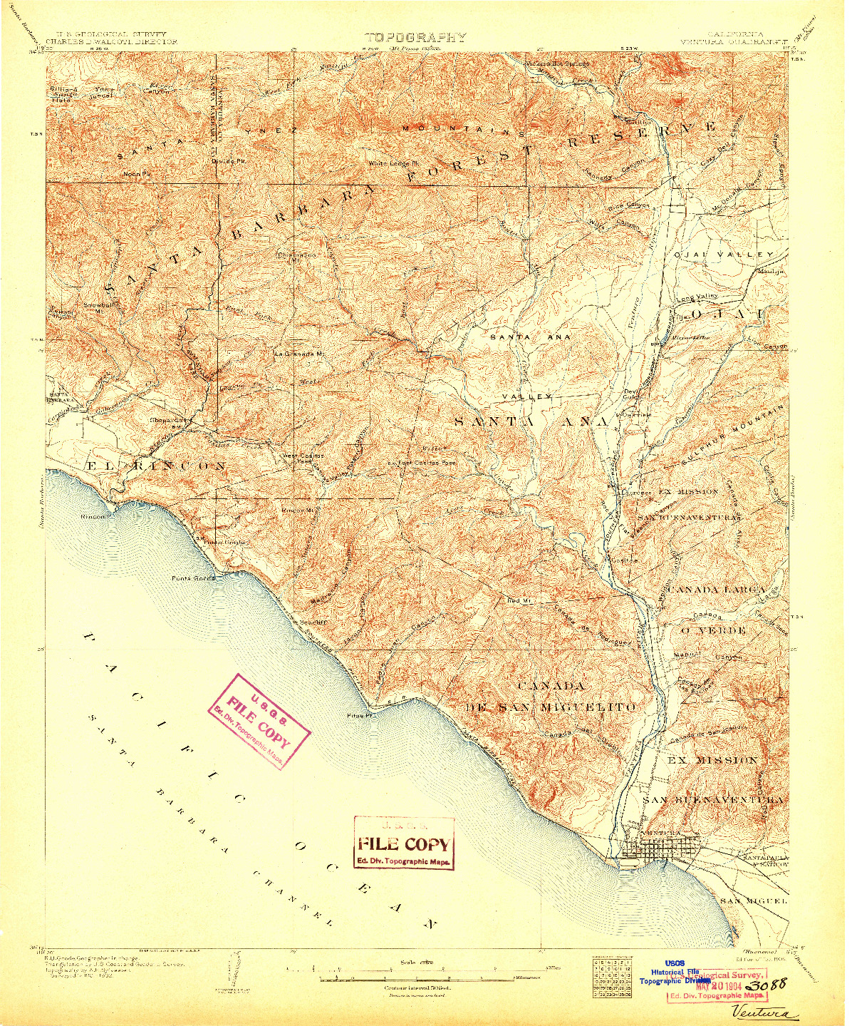 USGS 1:62500-SCALE QUADRANGLE FOR VENTURA, CA 1904