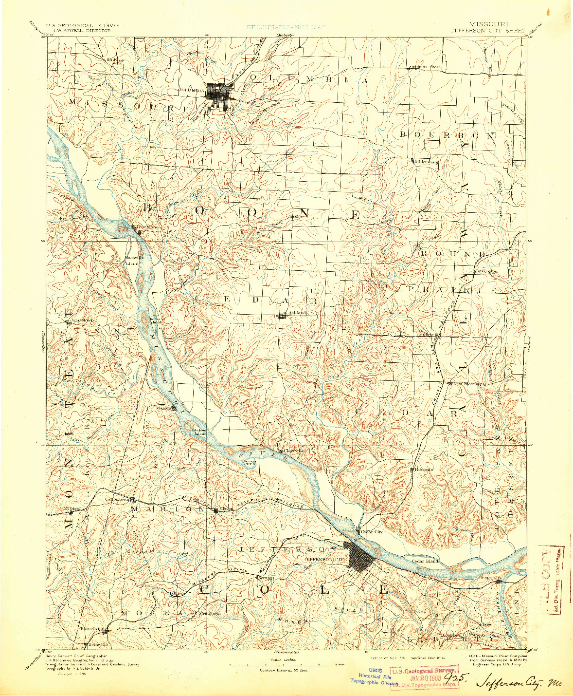 USGS 1:125000-SCALE QUADRANGLE FOR JEFFERSON CITY, MO 1894