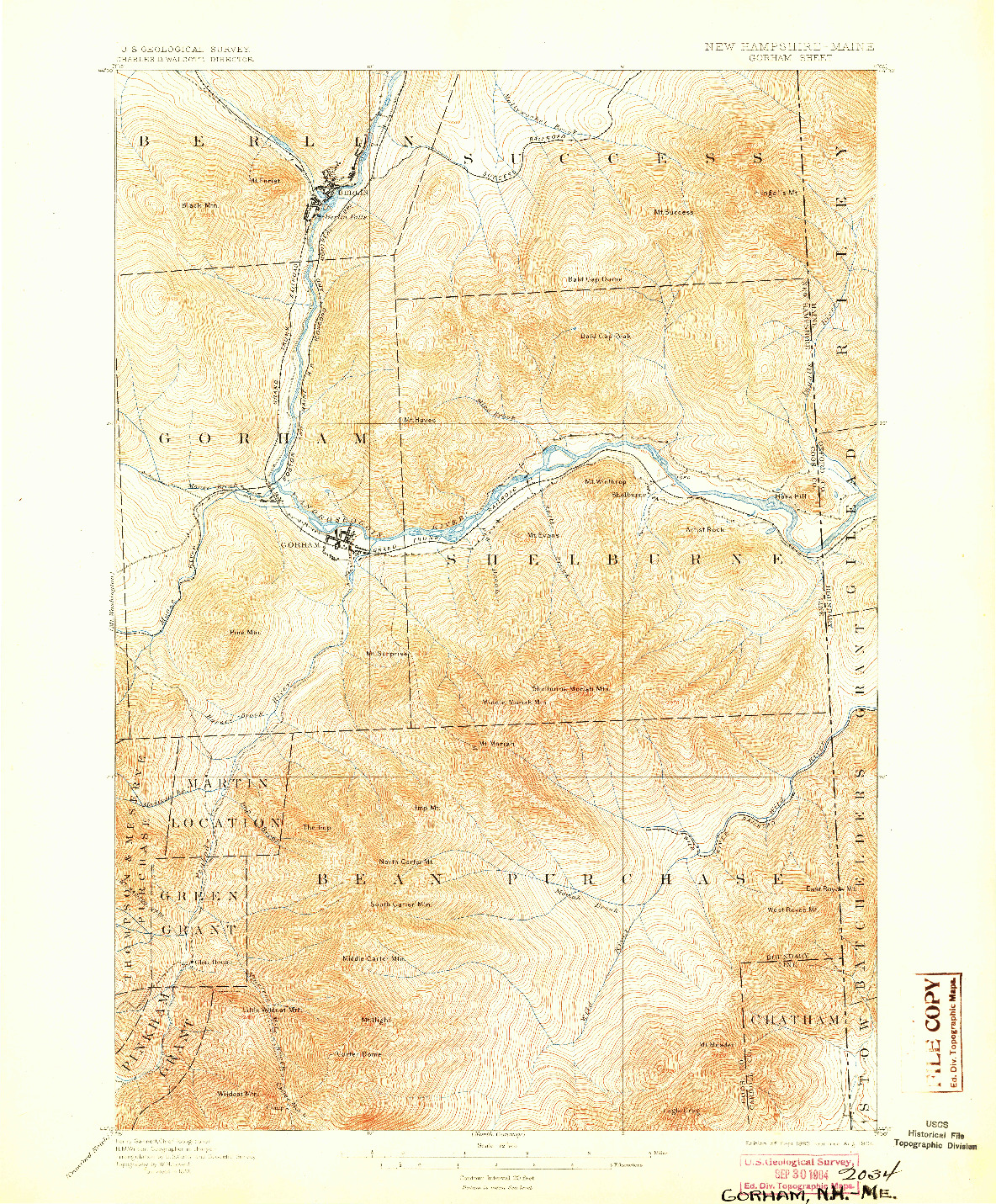 USGS 1:62500-SCALE QUADRANGLE FOR GORHAM, NH 1893