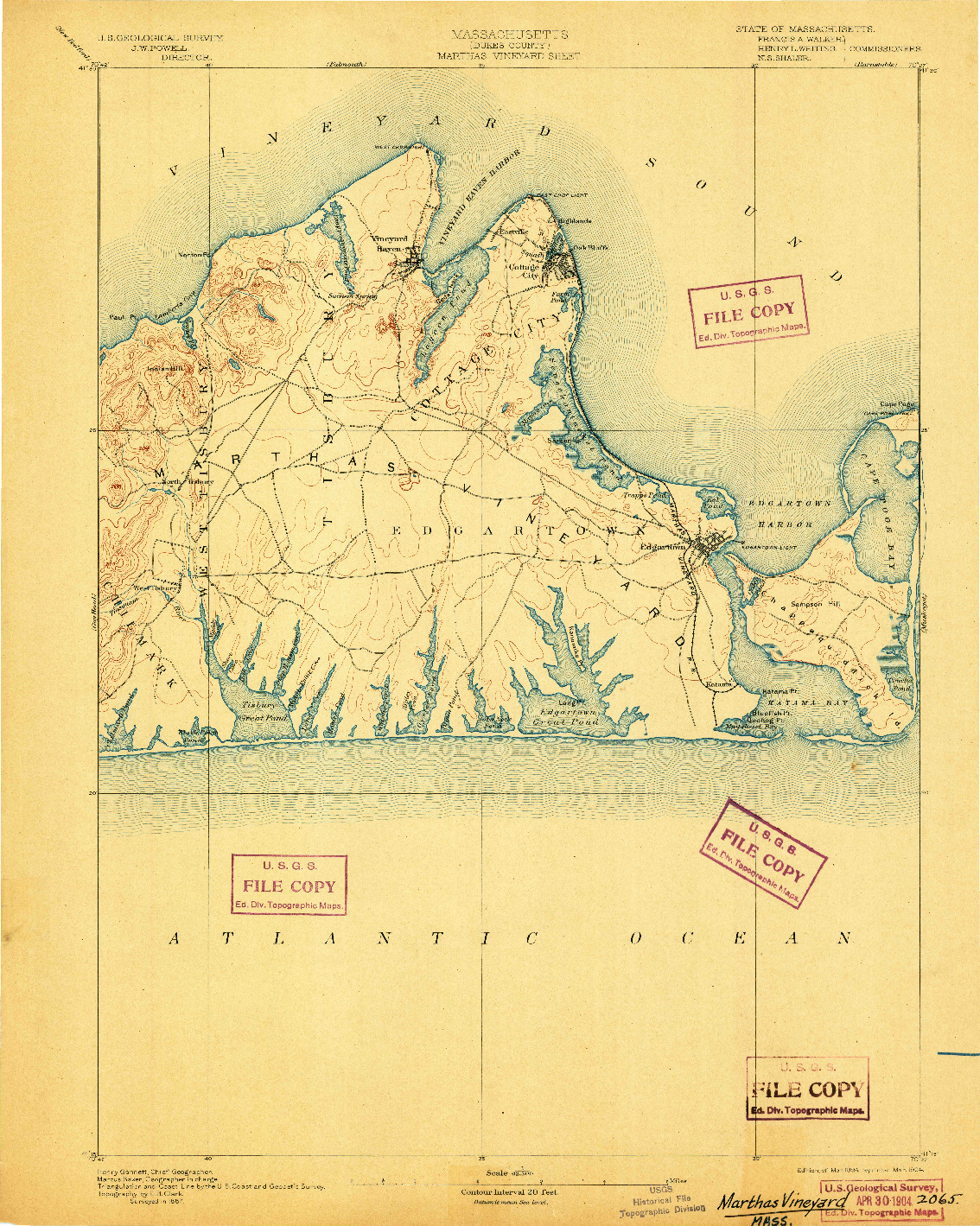 USGS 1:62500-SCALE QUADRANGLE FOR MARTHAS VINEYARD, MA 1894