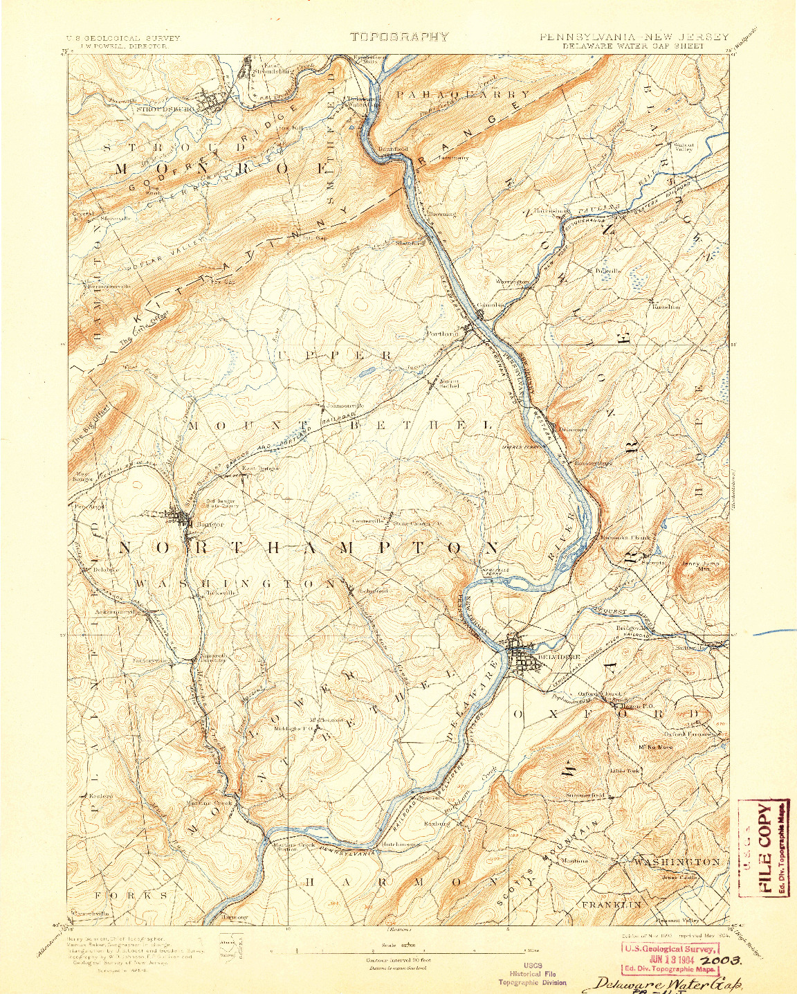 USGS 1:62500-SCALE QUADRANGLE FOR DELAWARE WATER GAP, PA 1893