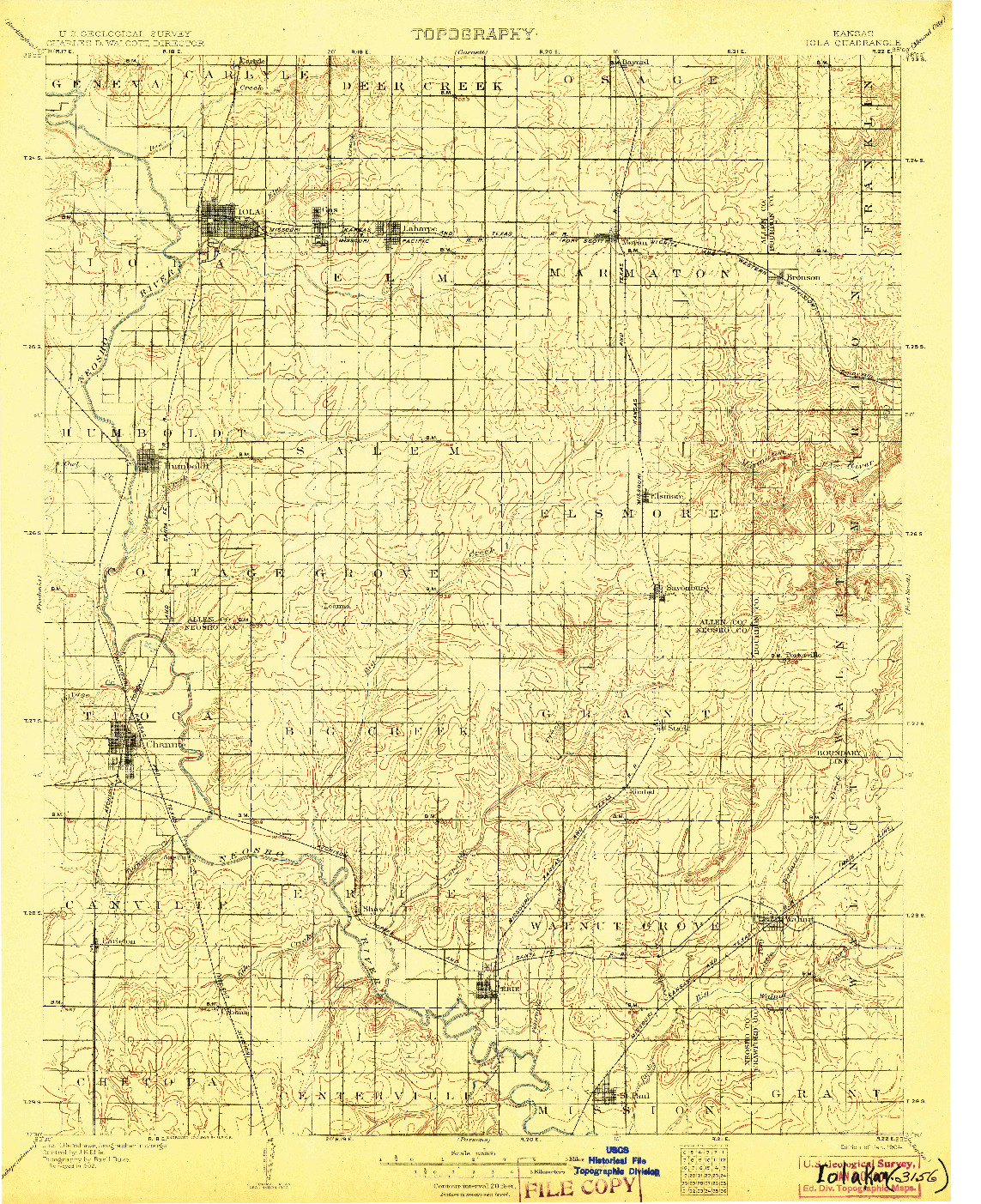 USGS 1:125000-SCALE QUADRANGLE FOR IOLA, KS 1904
